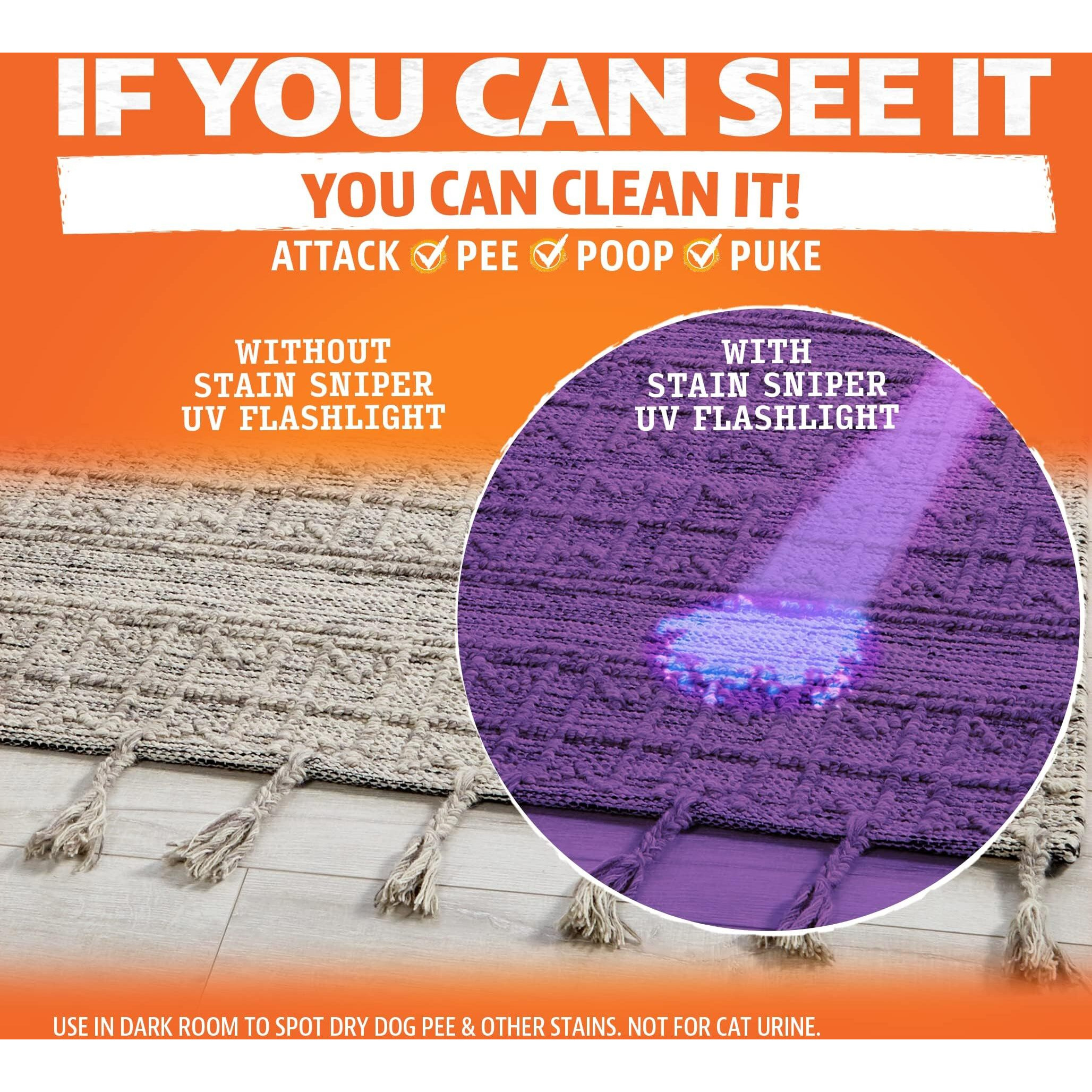 Angry Orange Odor Eliminator & Pet Stain Remover - Carpet Cleaner For Pets, Citrus Scented Dog Pee Deodorizing Spray And Enzyme Cleaner For Home With Uv Flashlight