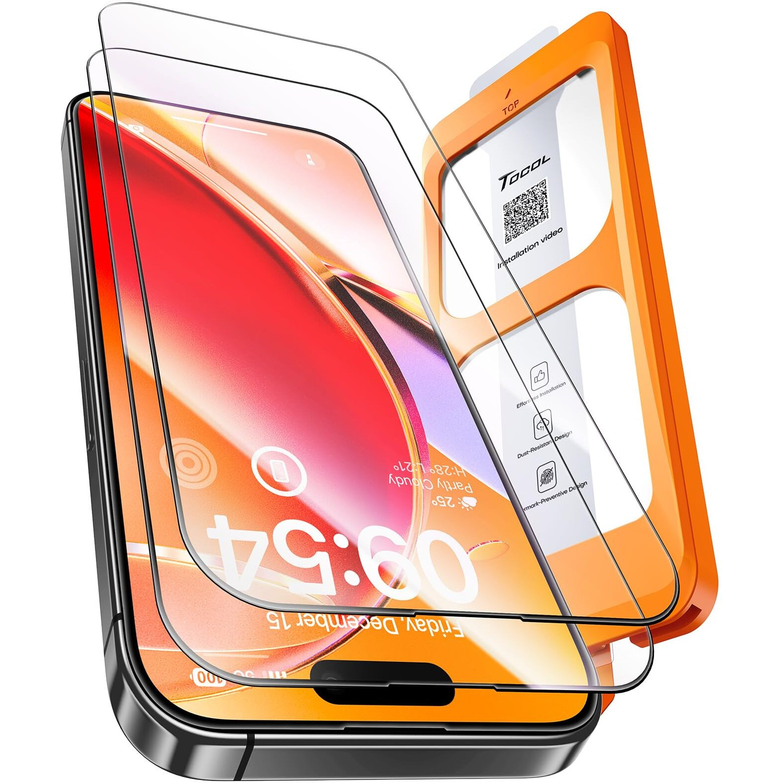 Tocol For Iphone 16 Pro Screen Protector, [9H Hardness] [Military Grade Shatterproof] Hd Tempered Glass For Iphone 16 Pro Full Coverage Screen Protector, Easy Installation, 2 Pack