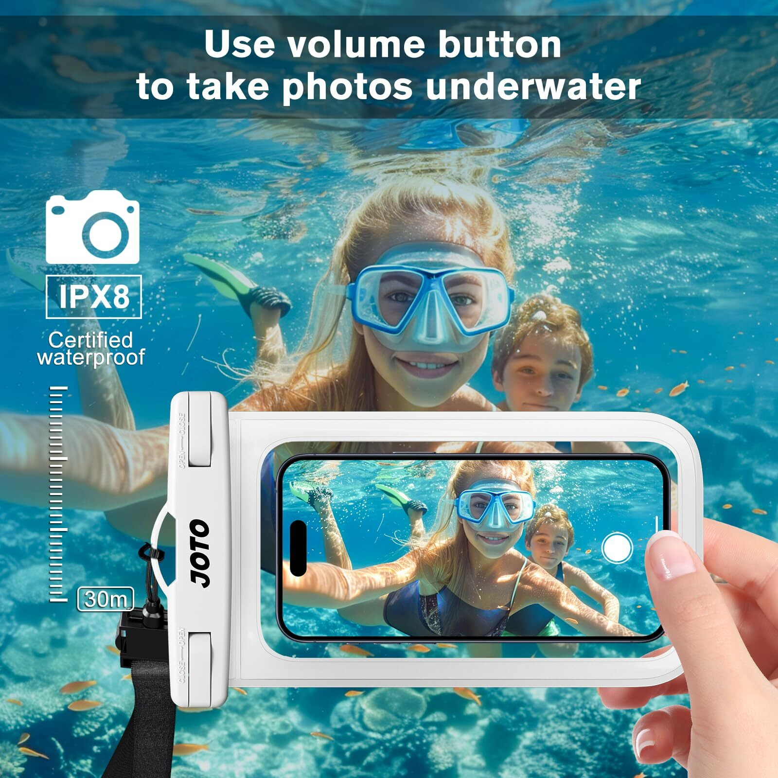 Joto Universal Waterproof Pouch Case For Iphone 16 15 14 13 Plus Pro Max, Ipx8 Cellphone Dry Bag 12 11 Pro Max Xr X 8 7 6S Plus Se, Galaxy S23 S22 S21 S20+ S20 S10 Plus Note, Pixel Up To 7"" -White