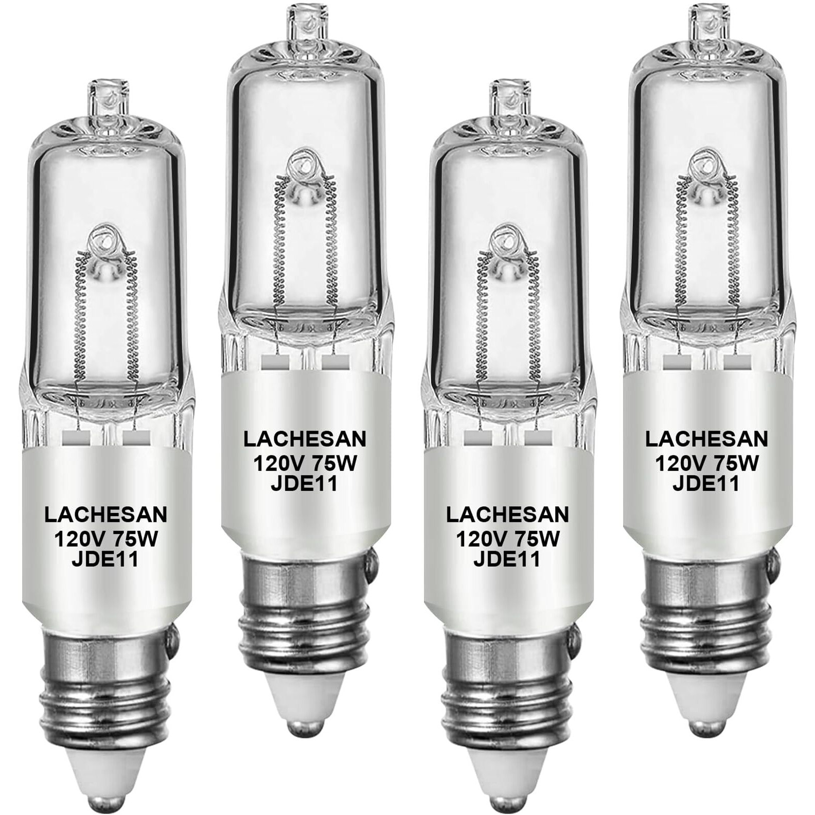 Lachesan Jde11 120V 75W, E11 Halogen BulbReplacement E11 Led Bulb T4 Mini Candelabra Base, 2700K Warm White Dimmable For Chandeliers, Ceiling Fan, Table Lamps, Cabinet Lighting, 4 Pack
