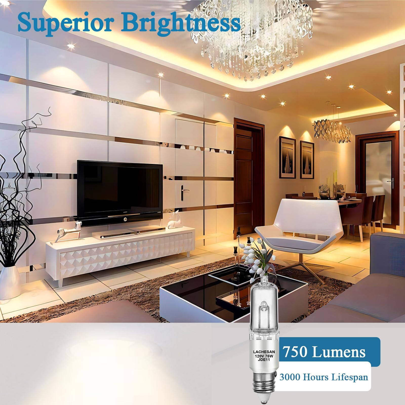 Lachesan Jde11 120V 75W, E11 Halogen BulbReplacement E11 Led Bulb T4 Mini Candelabra Base, 2700K Warm White Dimmable For Chandeliers, Ceiling Fan, Table Lamps, Cabinet Lighting, 4 Pack