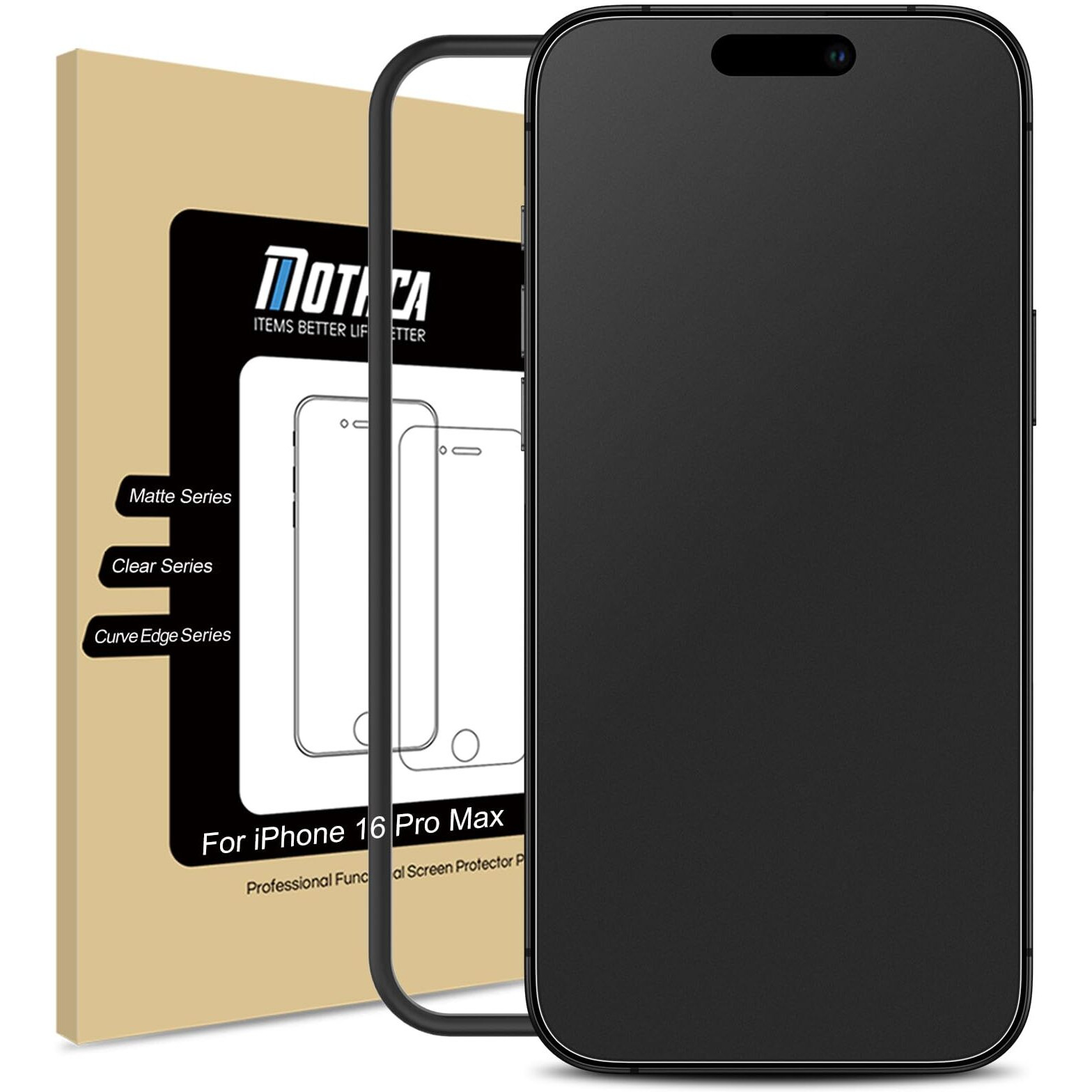 Mothca Matte Glass Screen Protector For Iphone 16 Pro Max (6.9 Inch) Anti-Glare & Anti-Fingerprint Tempered Glass Clear Film, [Easy Installation Frame] Case Friendly, Bubble Free - Smooth As Silk