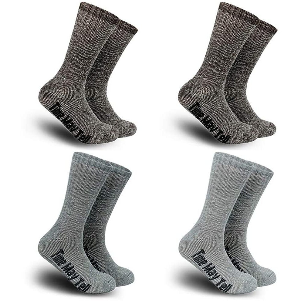 Time May Tell Mens Merino Wool Hiking Cushion Socks Thermal Warm Crew Winter Boot Socks Pack (2Brown,Light Grey,Dark Grey(4 Pairs),Us Size 9~13)