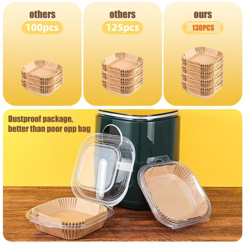 9.5 Inch Paper Air Fryer Liners Disposable,130 Pcs Square Air Fryer Paper Liners, Suitable For 5-10 Qt,Non-Stick Parchment Paper For Frying