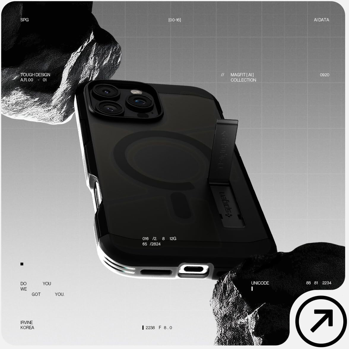 Spigen Tough Armor (Ai) Magfit Designed For Iphone 16 Pro Case [Kickstand] [Military-Grade Protection] Compatible With Magsafe - Frost Black