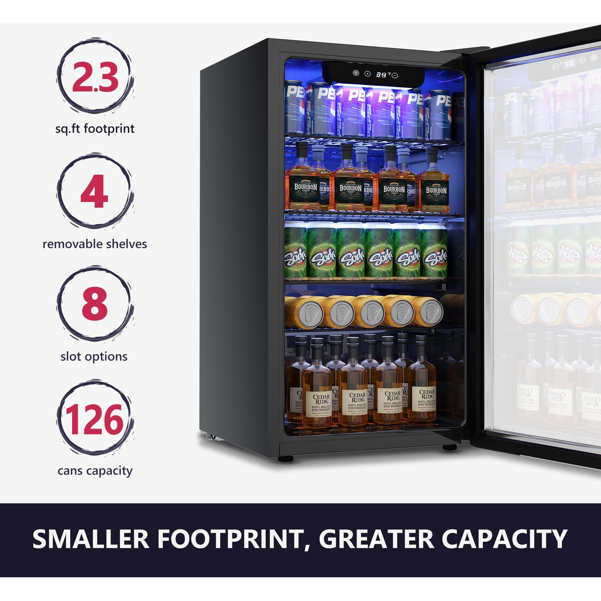 Icyglee Beverage Refrigerator Cooler - 126 Can Mini Fridge With Glass Door For Soda Beer Or Wine, Beverage Cooler For Home, Office, Bar With Adjustable Removable Shelves, Silver