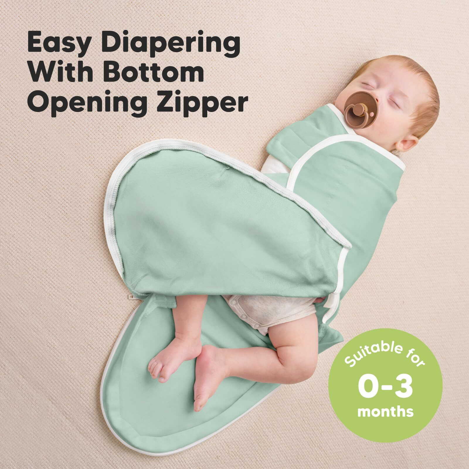 Baby Swaddle Sleep Sacks With Zipper - 3-Pack Newborn Swaddle Sack, Baby Swaddles Sleep Sack 0-3 Months, Wearable Blanket Baby, Baby Swaddle Blanket Wrap, Swaddle Sack, Easy Change Swaddle (Sage)