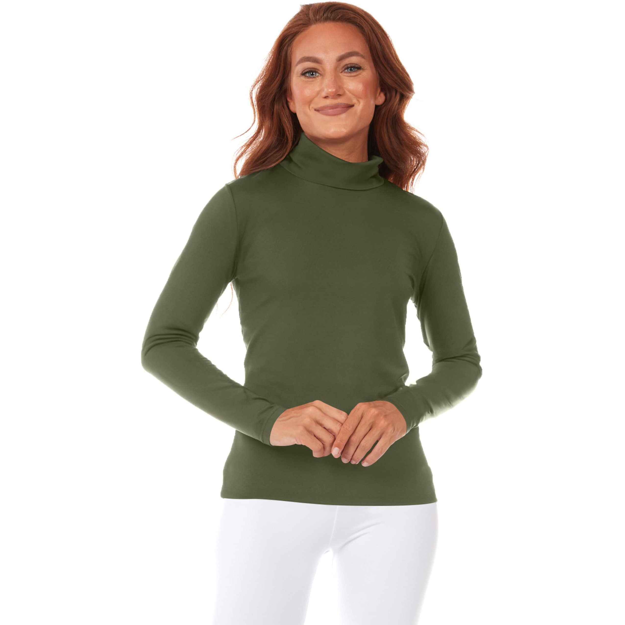 Thermajane Turtleneck Shirt Women, Womens Turtleneck Long Sleeve Thermal Shirts For Women Cold Weather, Womens Thermal Tops (Olive Green, Xx-Small)