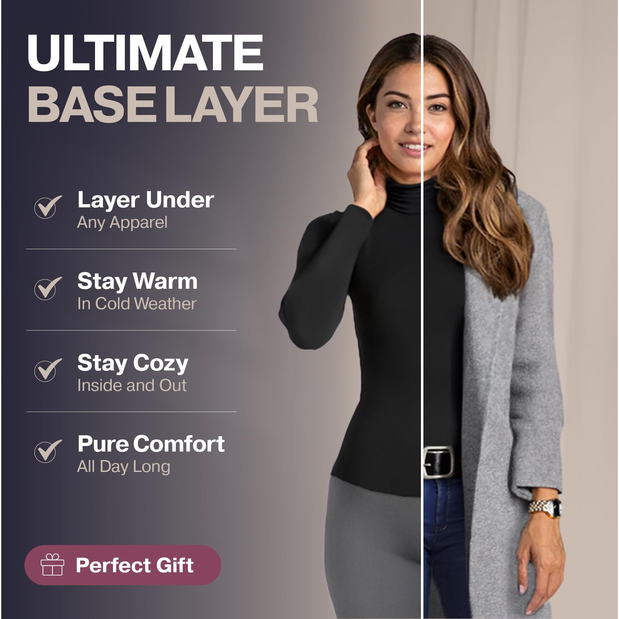 Thermajane Turtleneck Shirt Women, Womens Turtleneck Long Sleeve Thermal Shirts For Women Cold Weather, Womens Thermal Tops (Olive Green, Xx-Small)