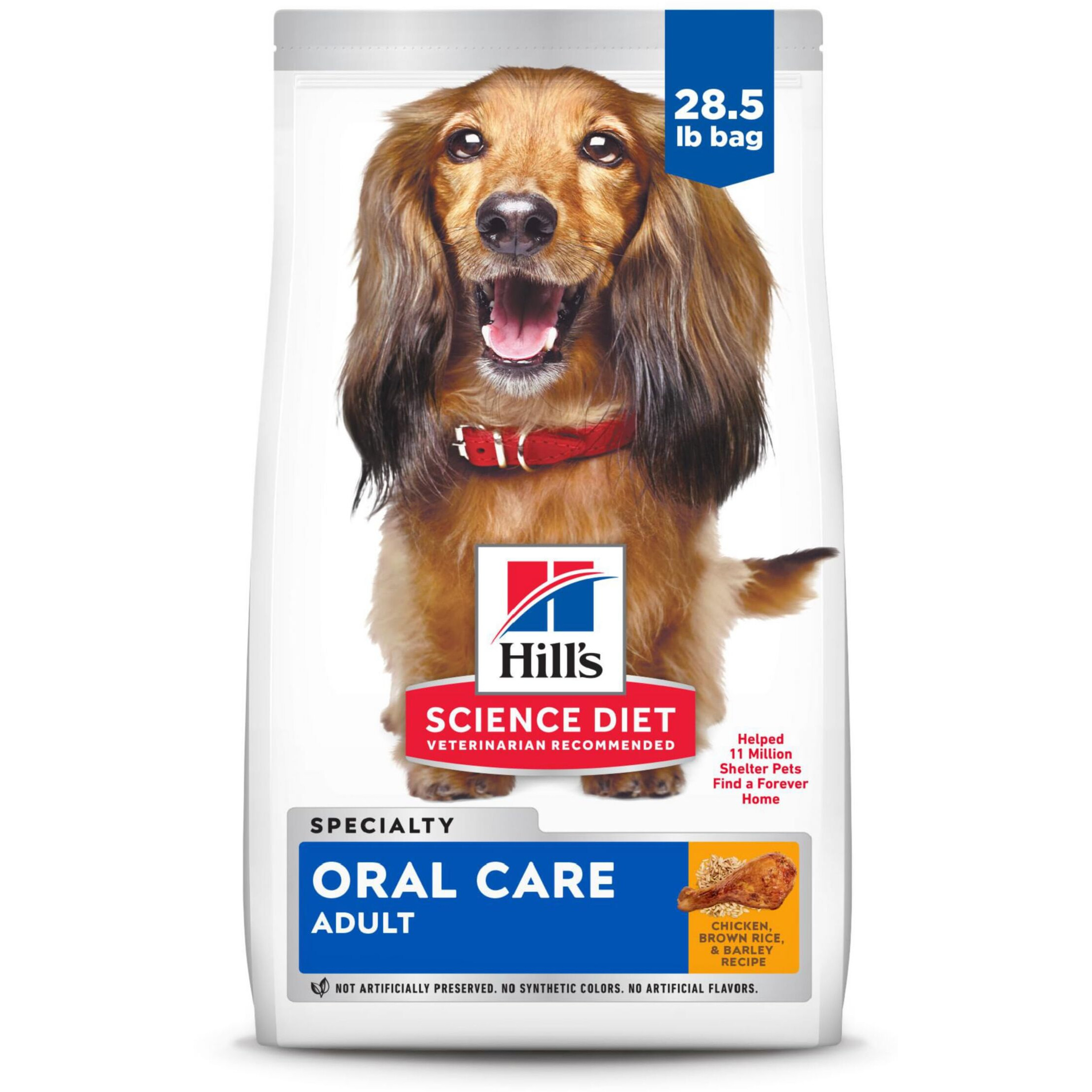 Hill's Science Diet Oral Care, Adult 1-6, Plaque & Tartar Buildup Support, Dry Dog Food, Chicken, Rice, & Barley, 28.5 Lb Bag