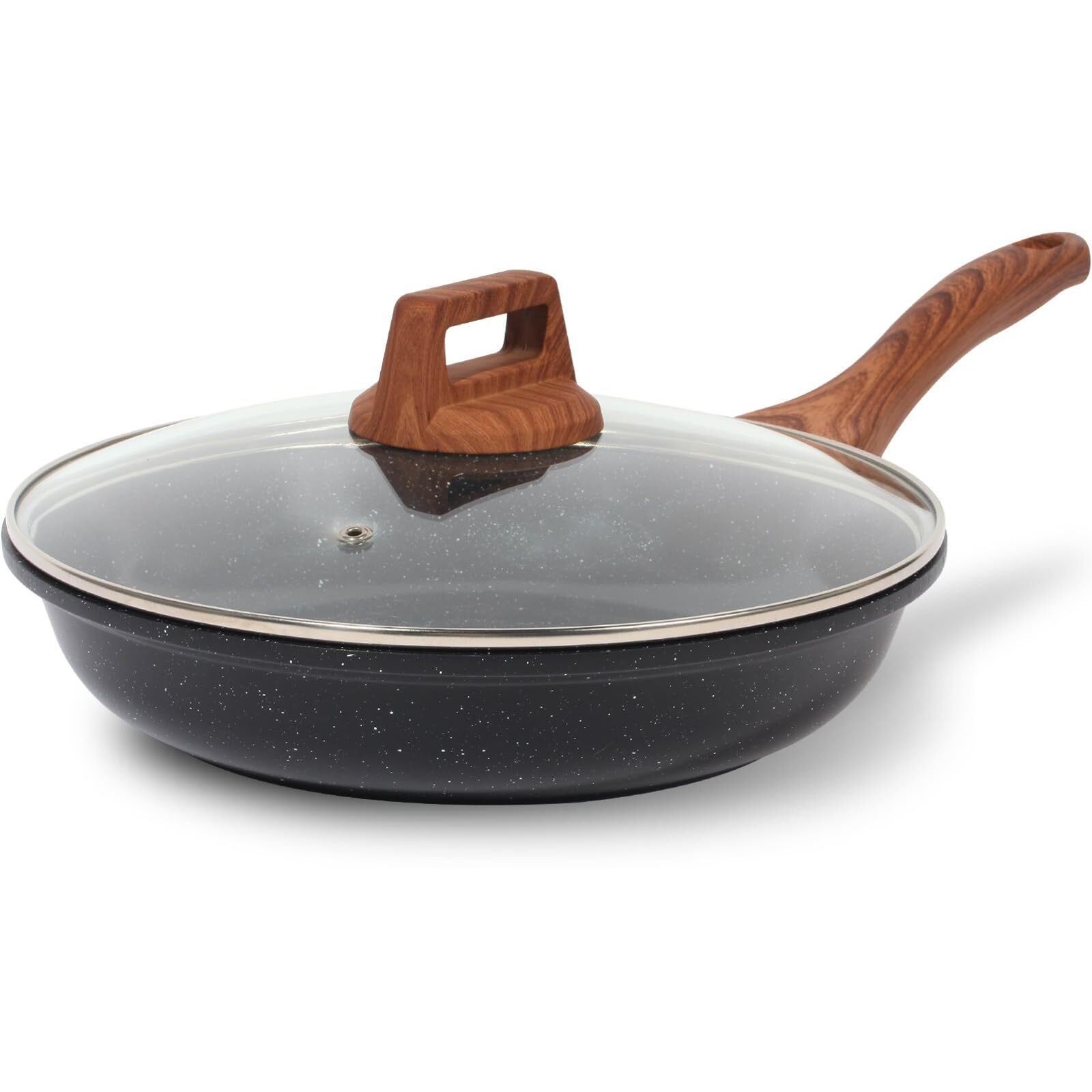 Eslite Life Nonstick Ceramic Frying Pan Skillet With Lid, Non-Toxic Egg Omelette Kitchen Cooking Pans Compatible With All Stovetops (Gas, Electric & Induction), Ptfe & Pfoa Free (Black, 9.5"" W/Lid)