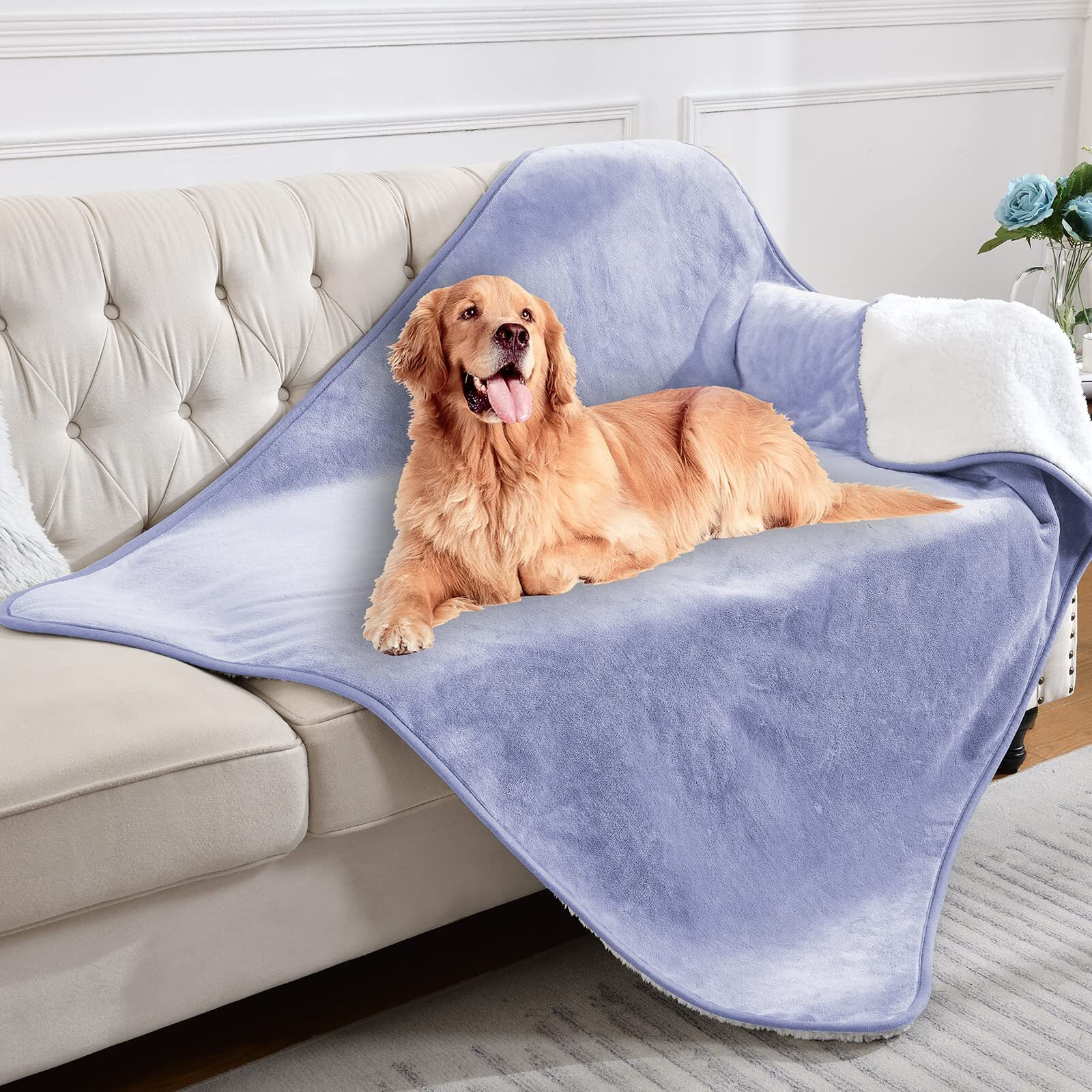 Yaning Waterproof Blanket For Bed Couch Sofa, Soft Liquid Pee Proof Pet Blanket For Dog Puppy Cat, Reversible Sherpa Fleece Furniture Protector (Lilac, 50X60 Inches)