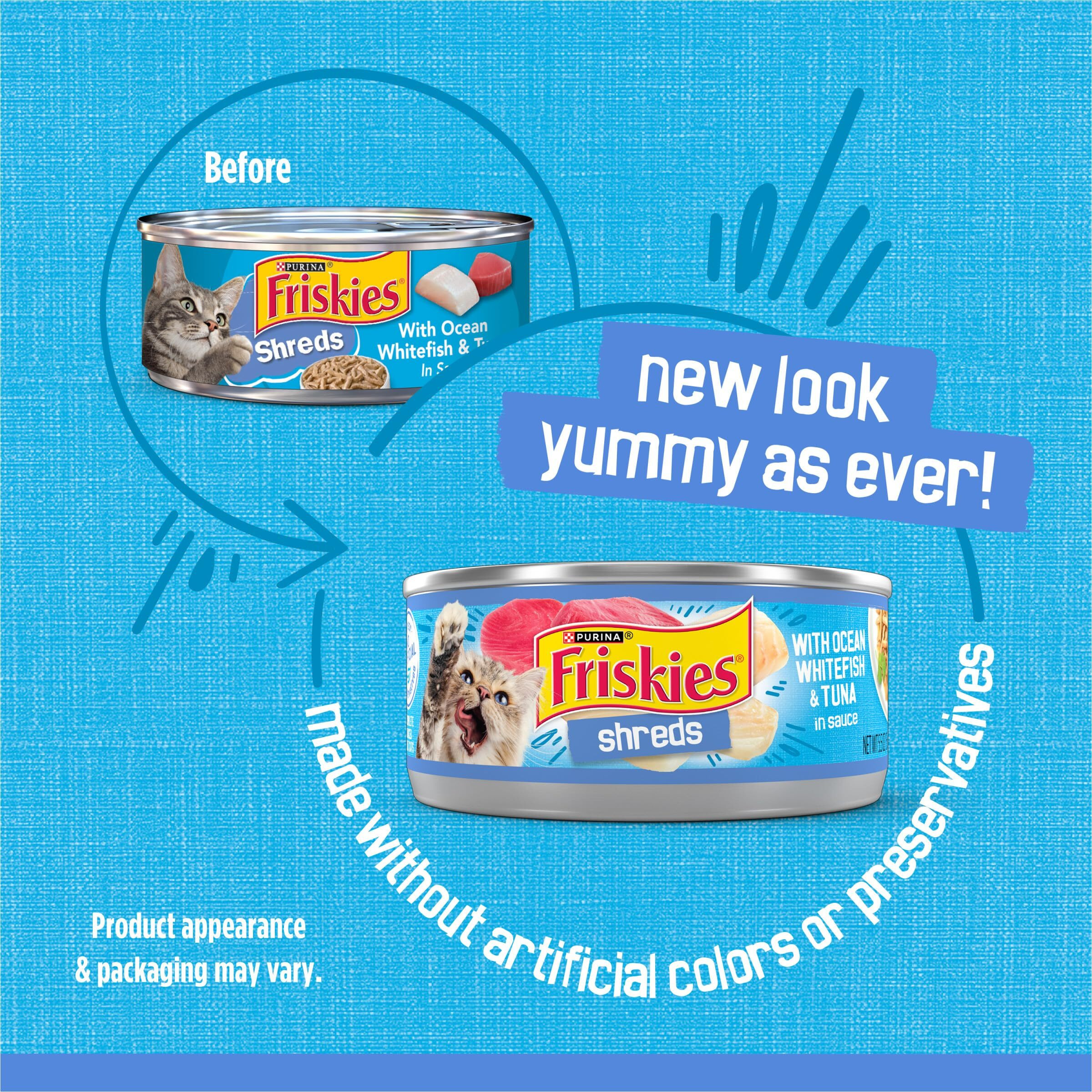 Purina Friskies Shreds With Ocean Whitefish And Tuna In Sauce Wet Cat Food - (Pack Of 24) 5.5 Oz. Cans