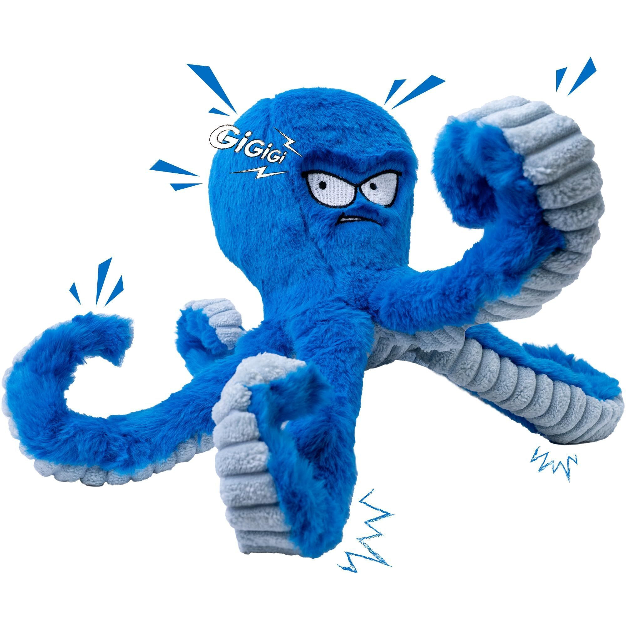 Legend Sandy Tough Dog Toys, Stuffed Chew Large Dog Toys To Keep Them Busy, Interactive Squeaky Tug Of War Doggie Toy, Crinkle Blue Octopus