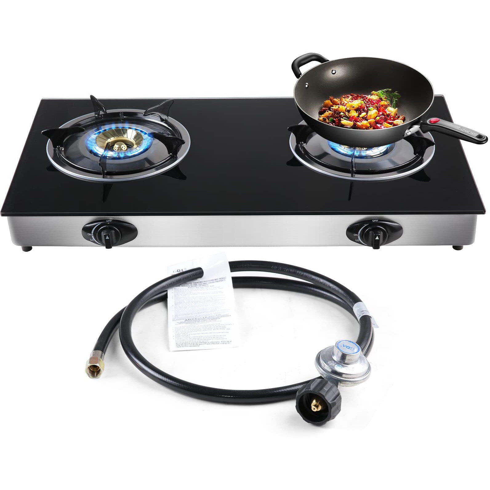 Propane Gas Cooktop 2 Burners Stove Portable Gas Stove Tempered Glass Double Auto Ignition Camping Burner Lpg For Rv, Apartments, Outdoor