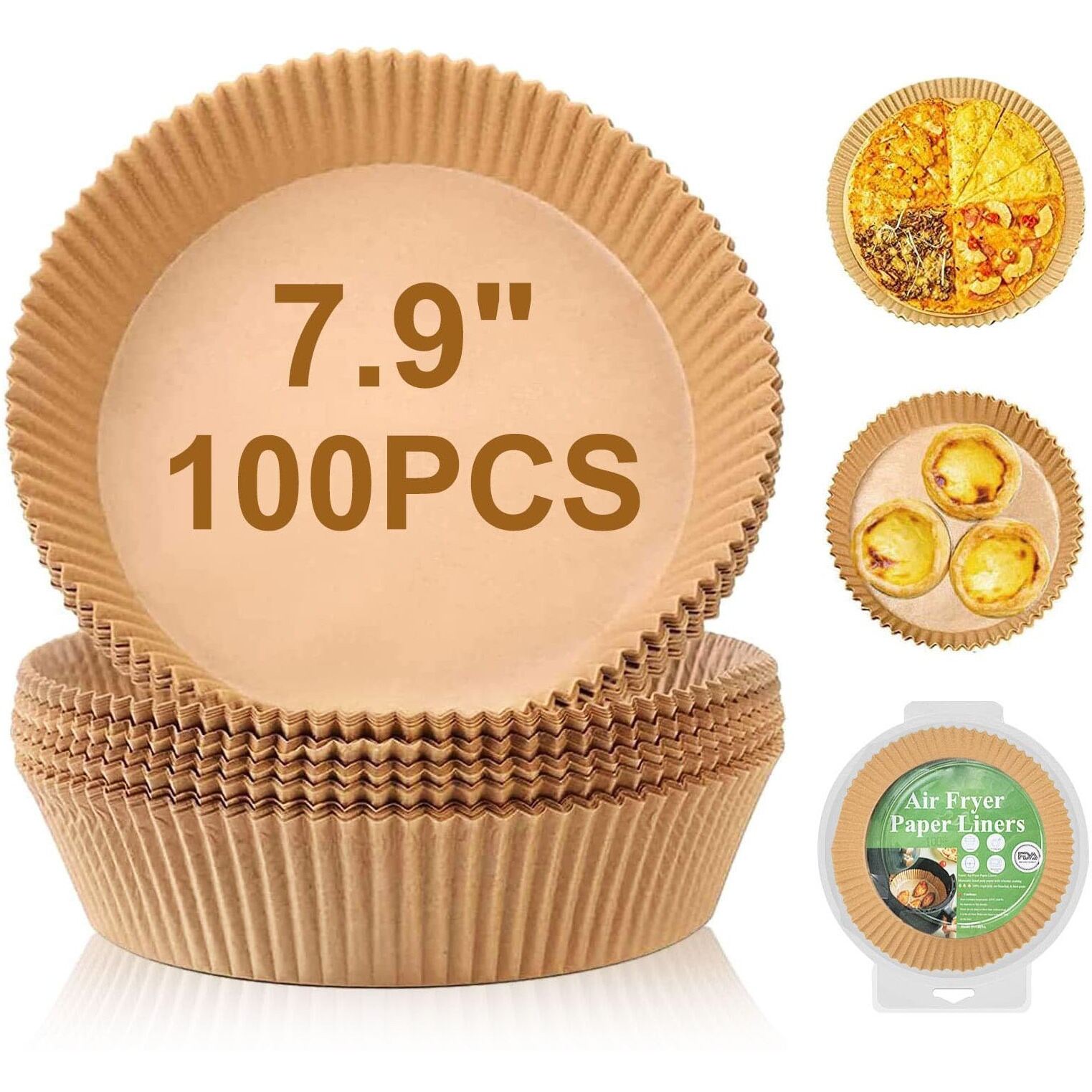 Air Fryer Disposable Paper Liner, 100Pcs 7.9 Inch Air Fryer Liners Round, Parchment Paper For Air Fryer Non-Stick Oil-Proof Water-Proof, Paper Liners For Air Fryer, Steamer, Baking, Microwave Etc