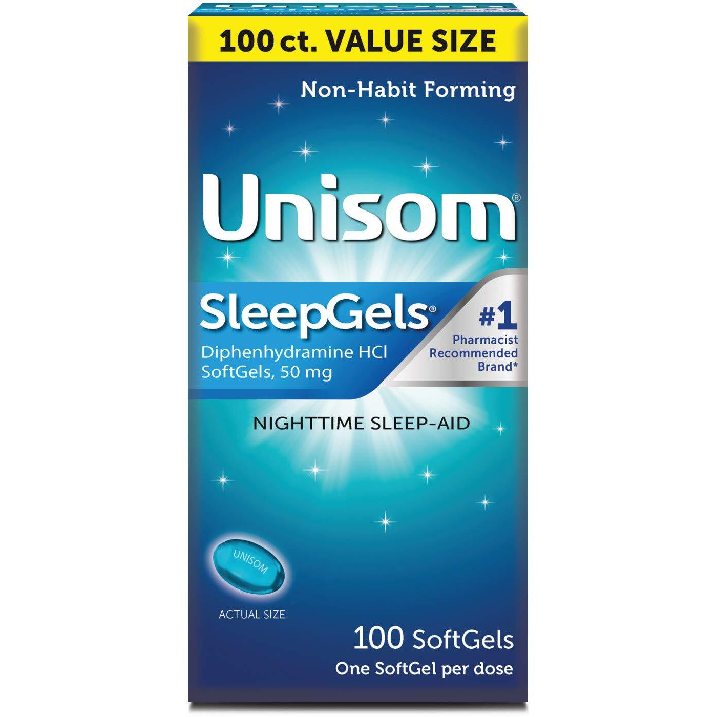 Unisom Nighttime Sleep-Aid Gels, Diphenhydramine Hci 50Mg, 100 Count