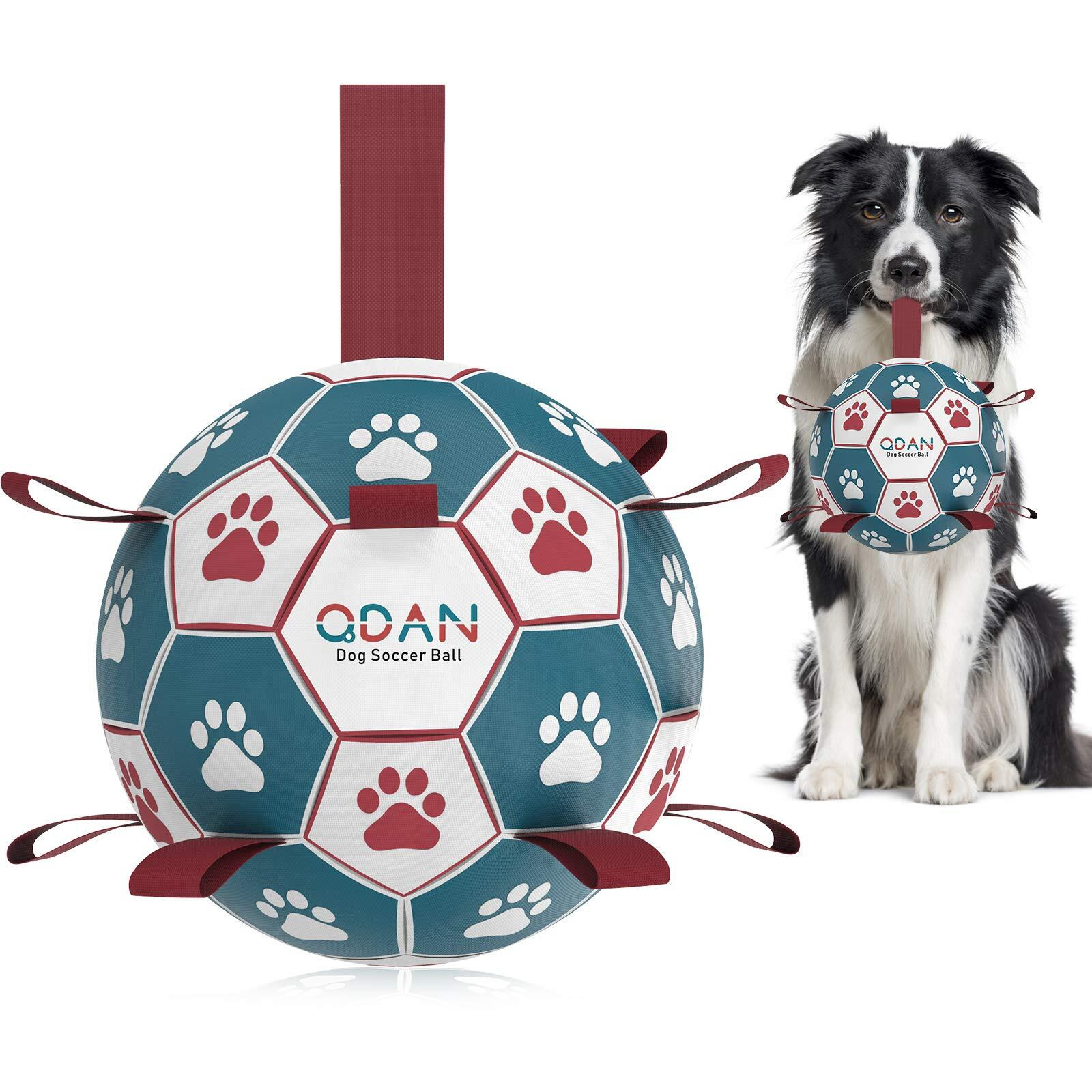 Qdan Dog Toys Soccer Ball With Straps, Interactive Toys For Tug Of War, Puppy Birthday Toy, Dog Water Toy, Dog Balls For Small Medium Dog (6 Inch)