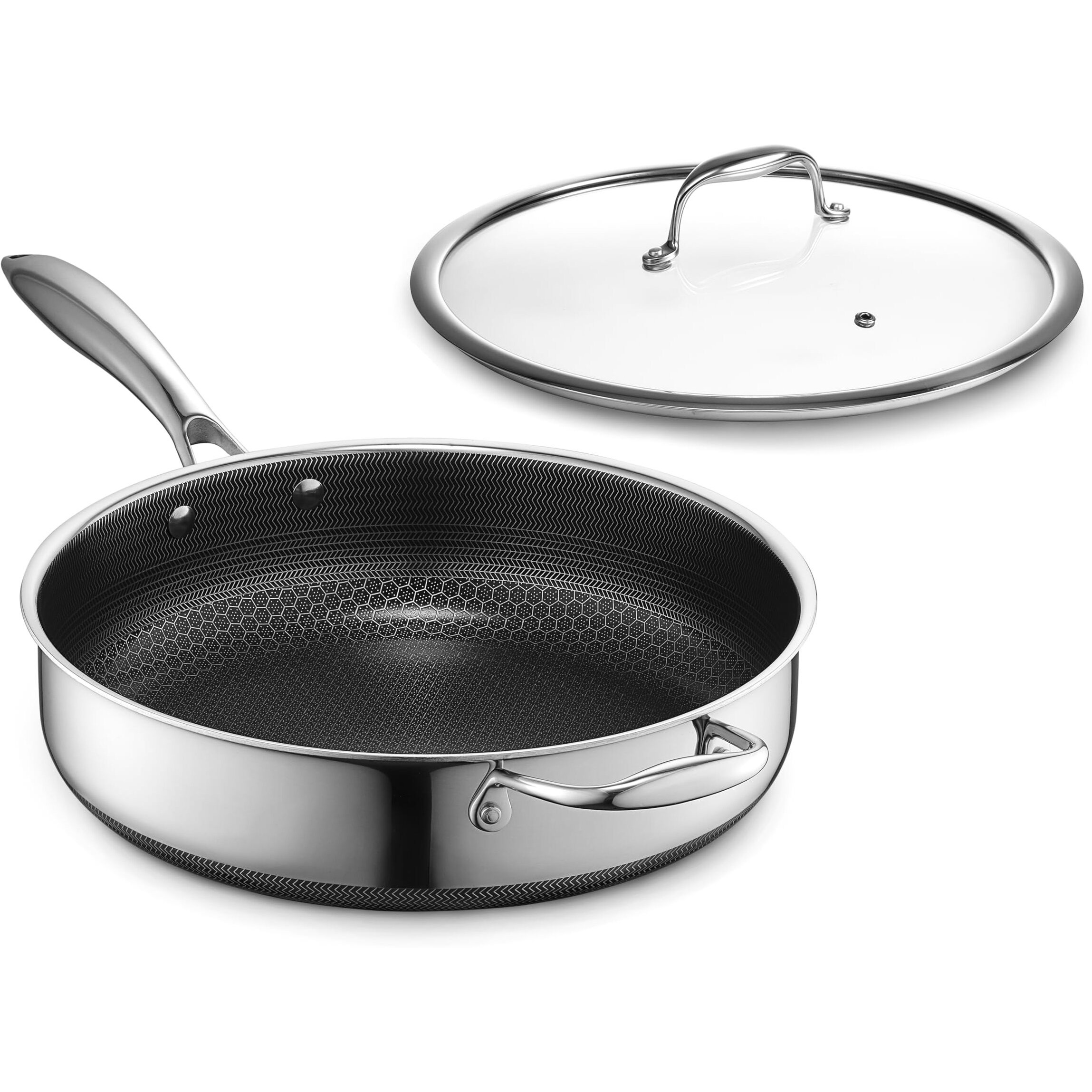 Hexclad Hybrid Nonstick 4.5 Qt Deep Saut   Pan And Lid, Dishwasher And Oven-Safe, Induction Ready, Compatible With All Cooktops
