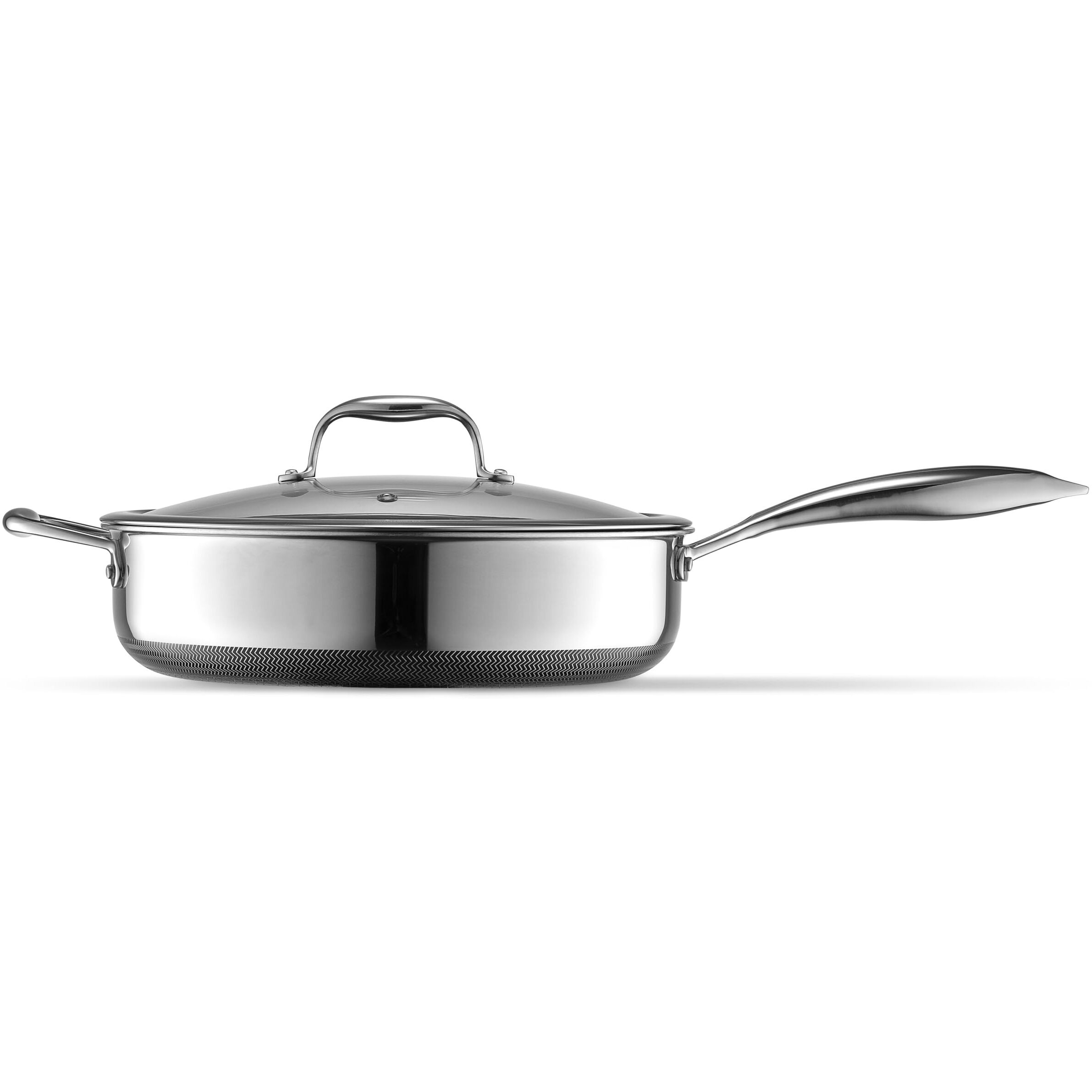 Hexclad Hybrid Nonstick 4.5 Qt Deep Saut   Pan And Lid, Dishwasher And Oven-Safe, Induction Ready, Compatible With All Cooktops