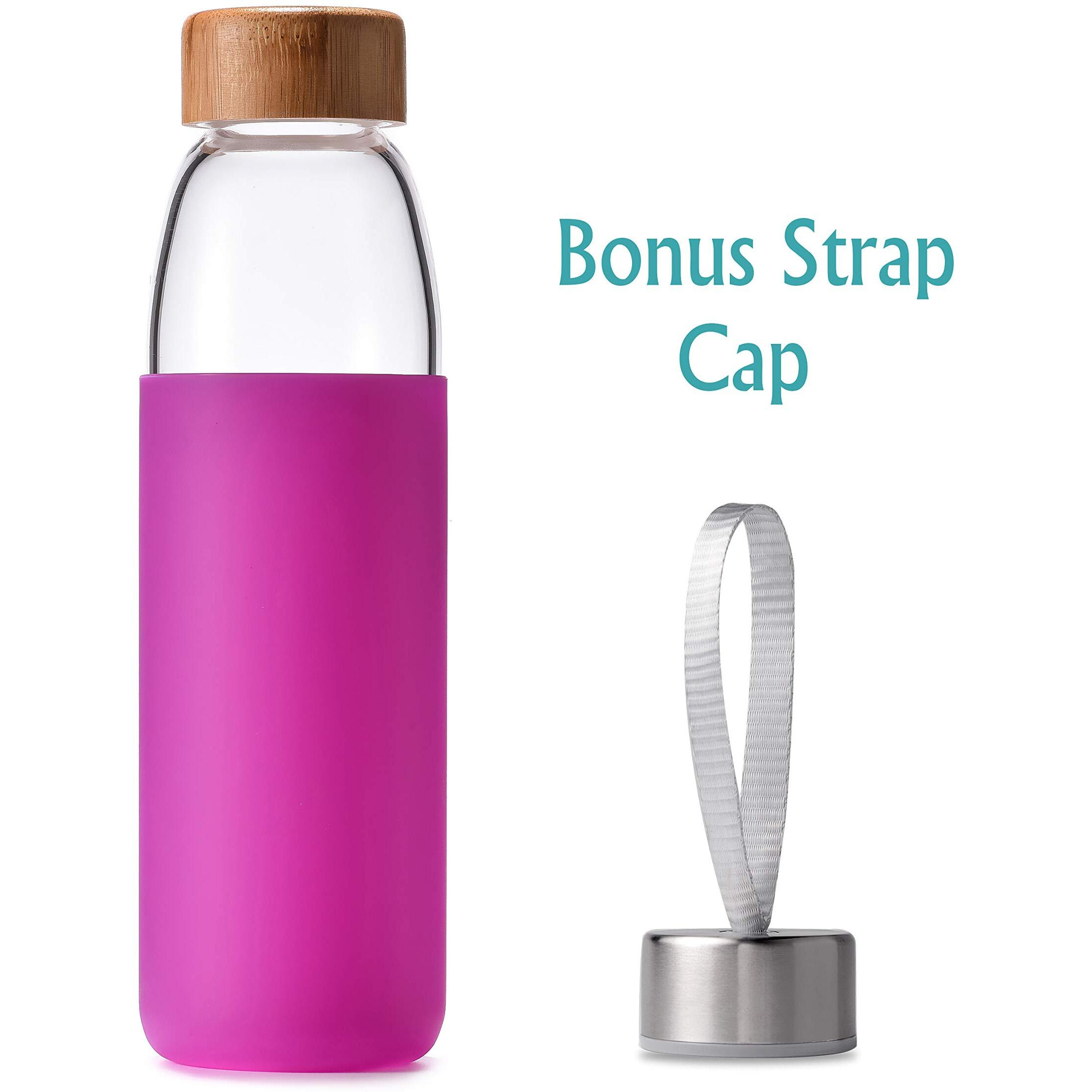 Veegoal 18 Oz Borosilicate Glass Water Bottles With Bamboo Lid, Bpa-Free, Non-Slip Silicone Sleeve, And Stainless Steel Leak Proof Lid - Reusable Glass Bottle For Men And Women