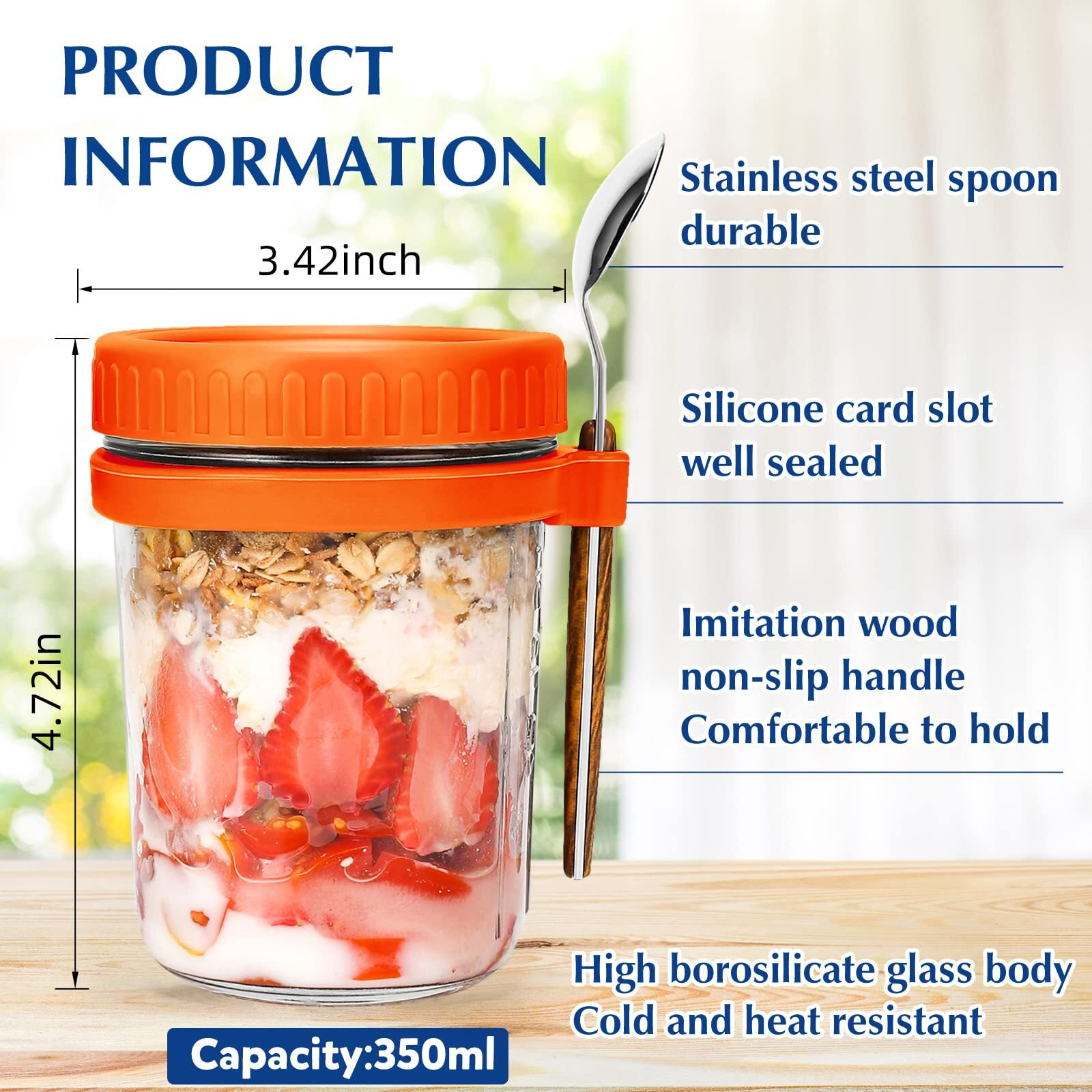 Overnight Oats Jars With Spoon And Lid 16 Oz [2 Pack], Airtight Oatmeal Container With Measurement Marks, Mason Jars With Lid For Cereal On The Go Container (Grey And White)