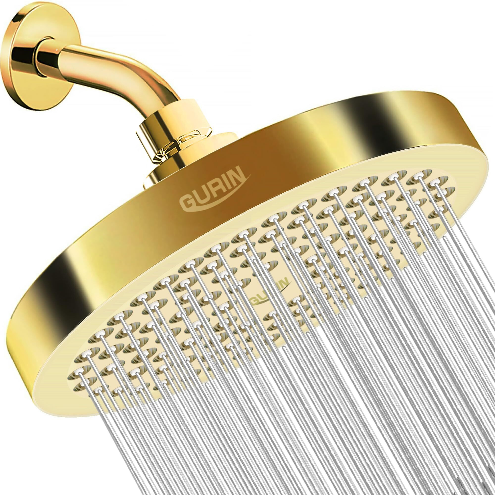 Gurin Shower Head High Pressure Rain, Luxury Bathroom Showerhead With Gold Plated Finish, Adjustable Angles, Anti-Clogging Silicone Nozzles