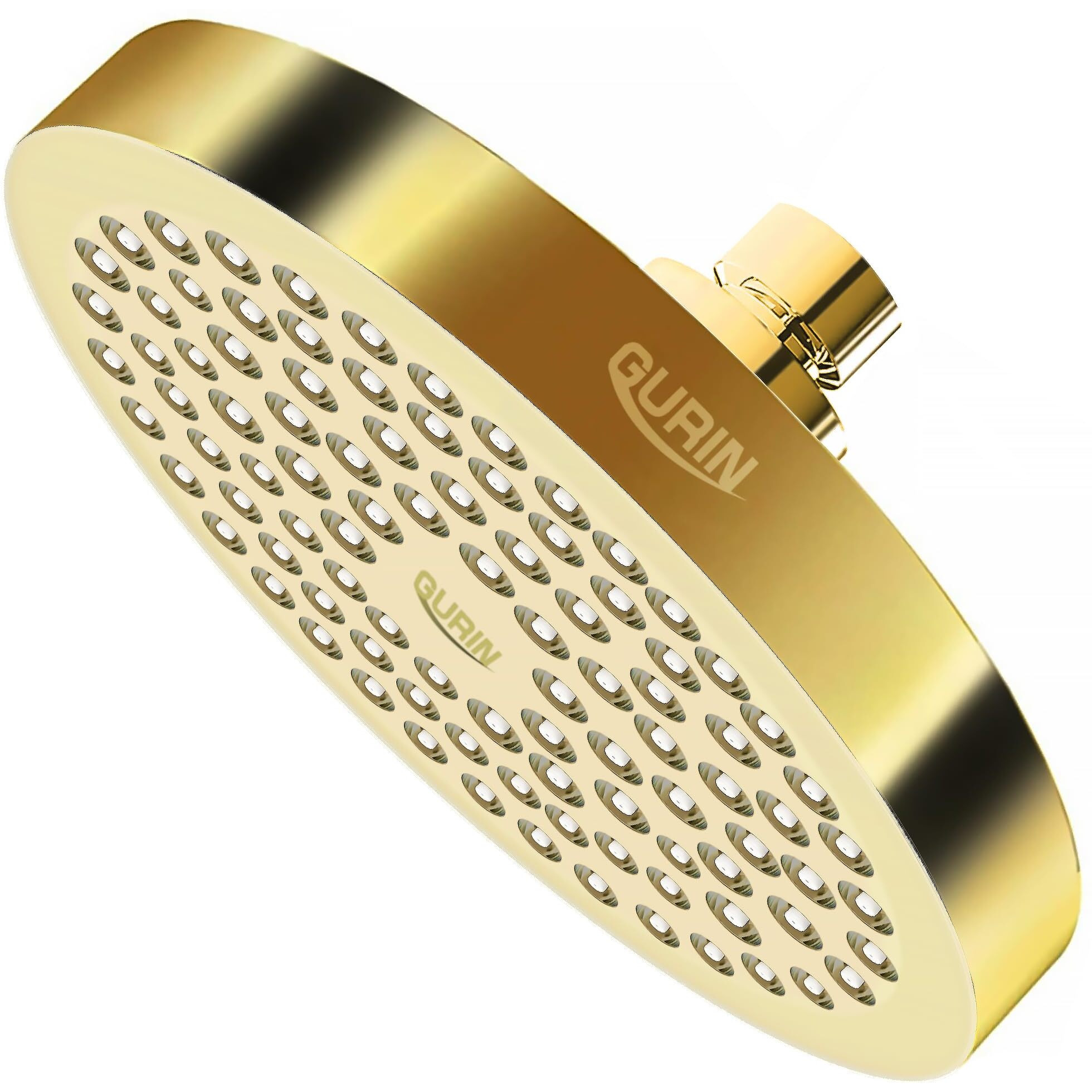 Gurin Shower Head High Pressure Rain, Luxury Bathroom Showerhead With Gold Plated Finish, Adjustable Angles, Anti-Clogging Silicone Nozzles