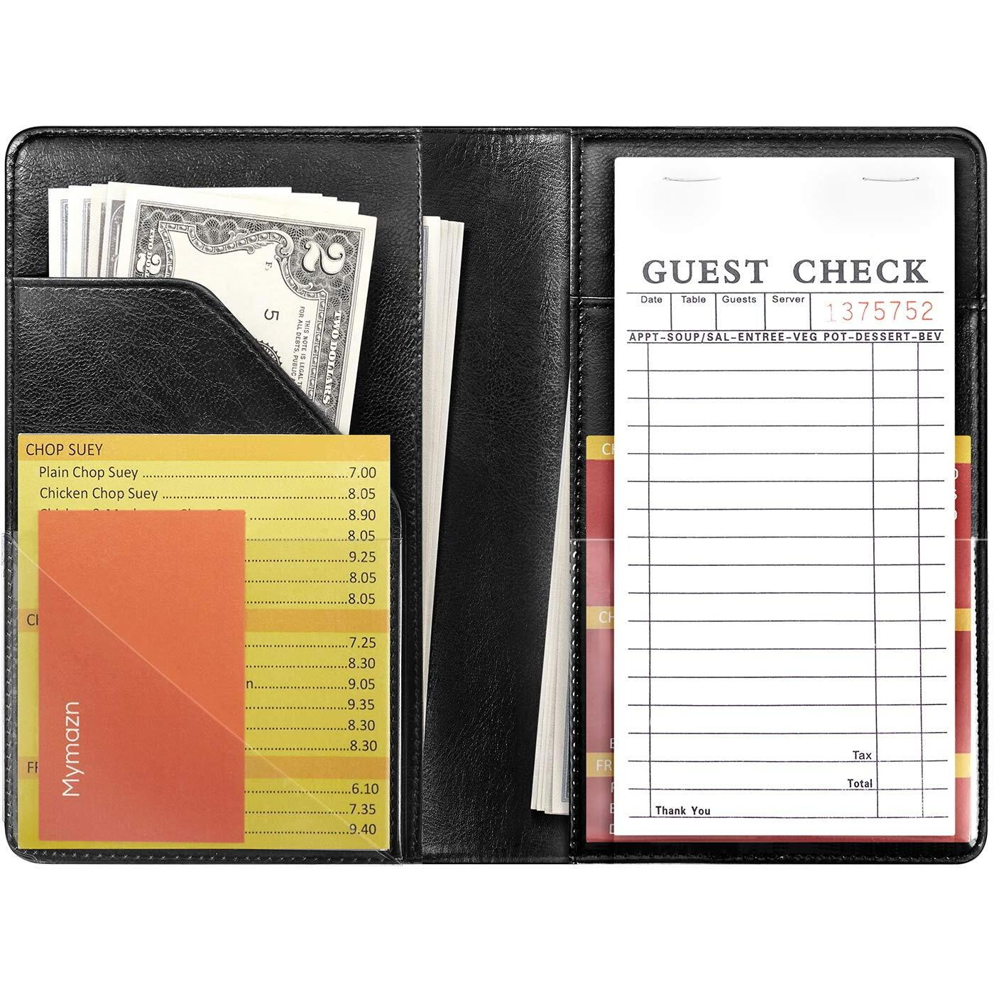 Mymazn Black Server Books For Waitress Book Waiter Book Server Booklet Restaurant Waitstaff Organizer, Serving Book Guest Check Book Holder Money Pocket Fits Server Apron (Black)