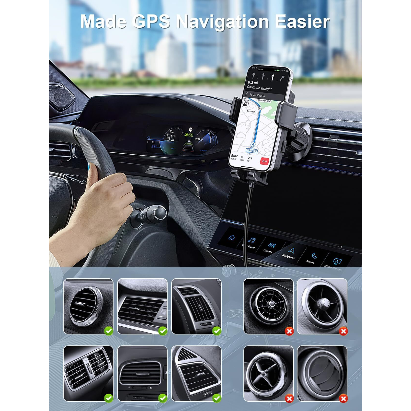 Wireless Car Charger, Mokpr 15W Fast Charging Auto Clamping Air Vent Car Phone Holder With Led Light Car Charger For Iphone 16 15/14/13/12 Pro Max Plus, Samsung S23/S22/S21,Etc