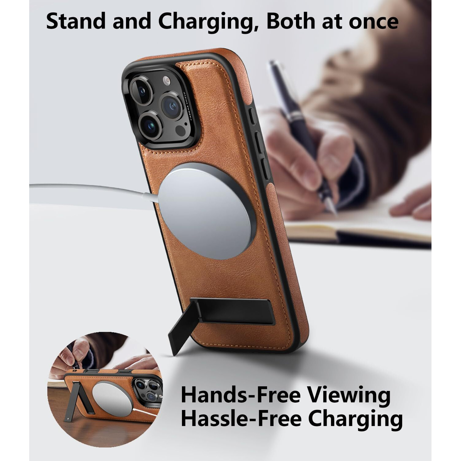 Wtcase Strong Magnetic For Iphone 16 Pro Max Case Leather,[Compatible With Magsafe], Slim Adjustable Kickstand Phone Case For Iphone 16 Pro Max (2024) 6.9"" (Brown)