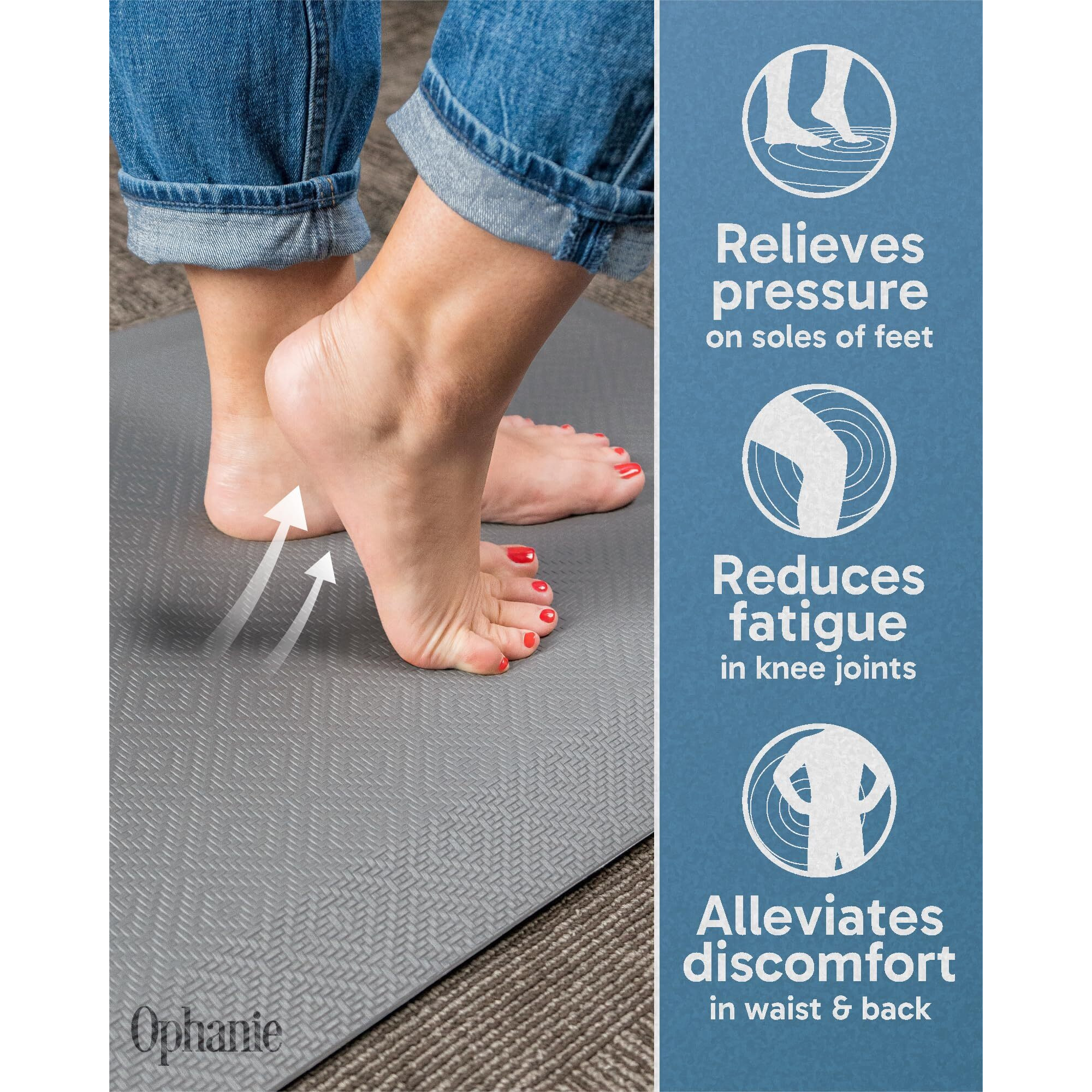 Ophanie Kitchen Mats For Floor, Kitchen Rugs, Anti Fatigue Standing Cushioned Mat, Waterproof, Comfort Ergonomic Mat For Office, Home, Sink, 9/10 Inch Thick Memory Foam 20X32 Grey Non-Slip Bottom