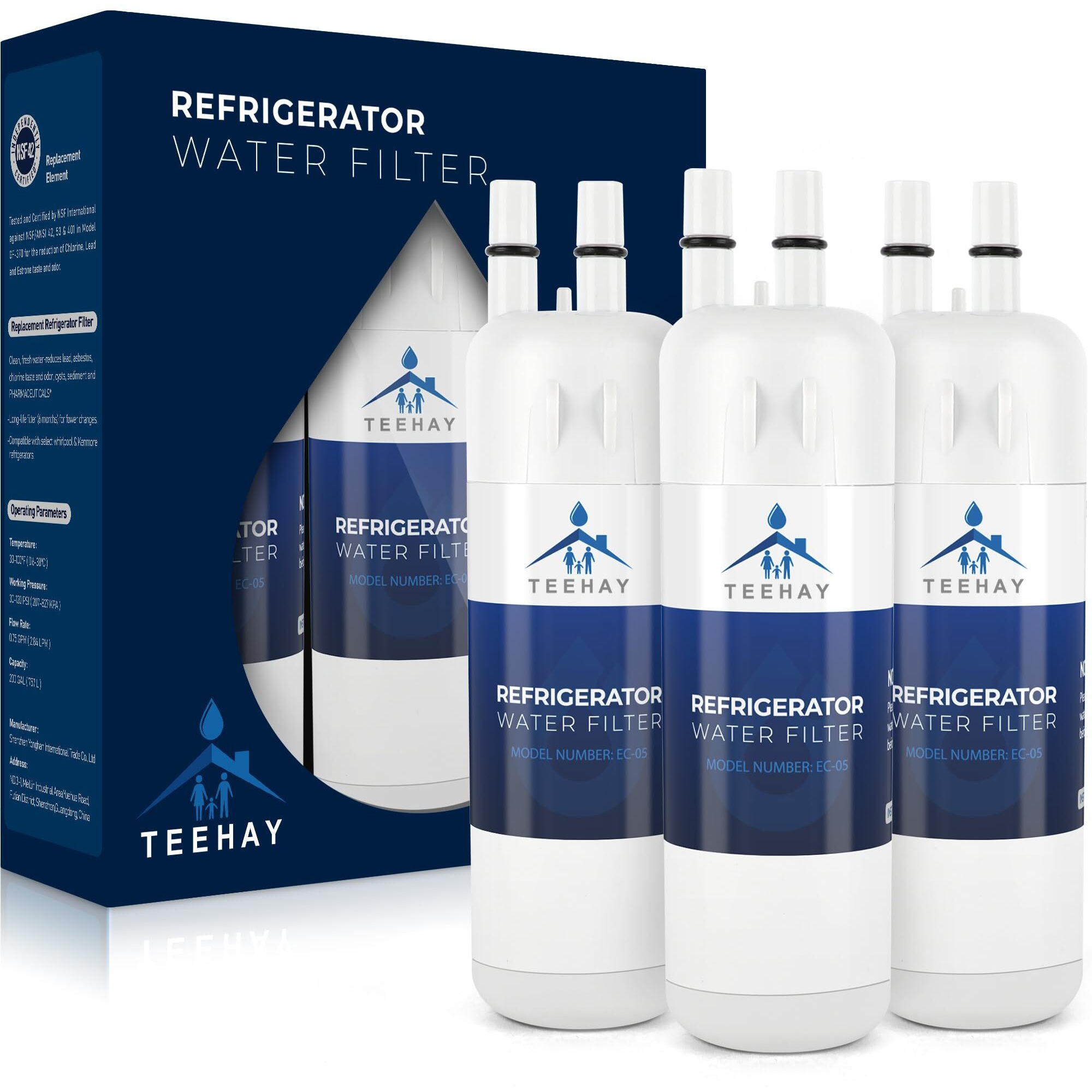 Teehay W10295370A Water Filter Replacement, Compatible With Edr1Rxd1, Filter 1, Whr1Rxd1, W10295370, Kad1Rxd1, P8Rfwb2L, P8Wb2L, P4Rfwb, P5Wb2L (White, 3 Pack)