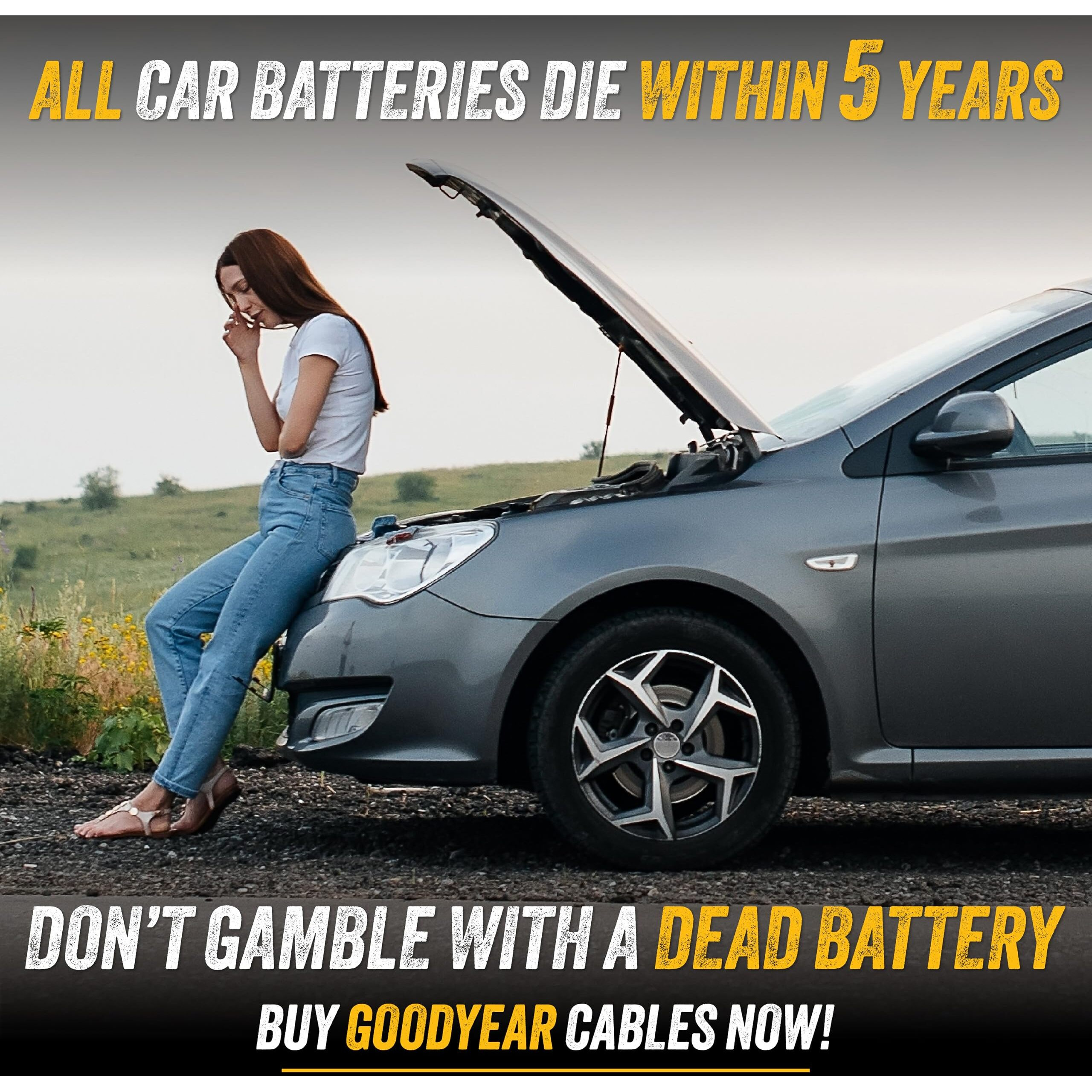 Goodyear, [4 Gauge, 20 Ft - Transfers Higher Voltage Than 6, 8, 10 Or 12 Gauge Heavy Duty Jumper Cables With Pvc Case, Emergency Roadside Assistance, Works In Every Weather