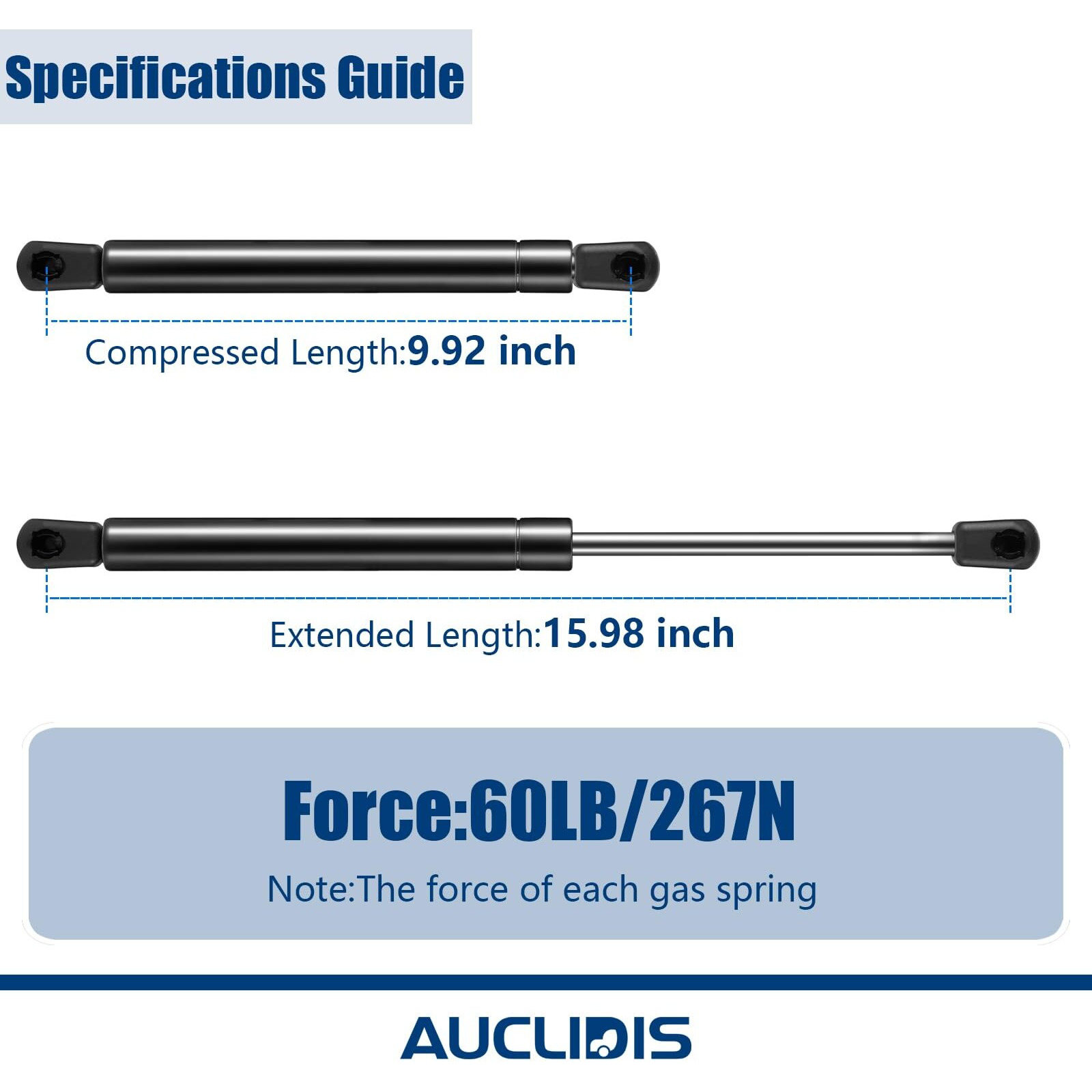 C16-21949 C16-21311 16 Inch 60Lb/267N Gas Strut Shock Lift Support Spring For Leer Camper Shell Truck Topper Cap Canopy Door Window Toolbox Snugtop Replacement Parts, Su1621311, Set Of 2 By Auclidis
