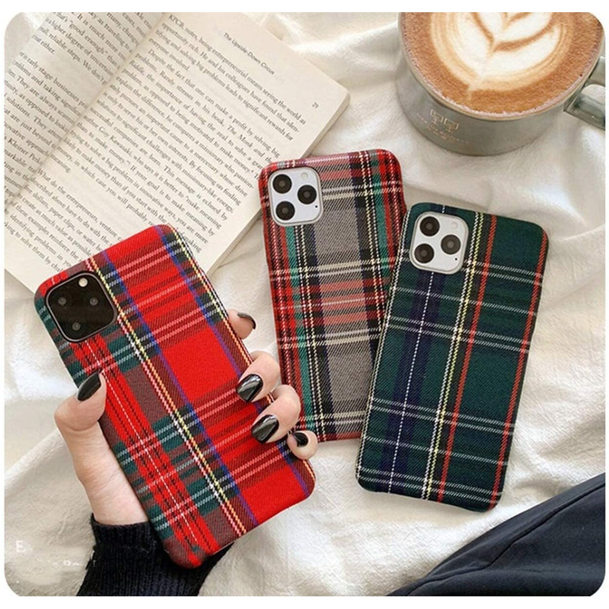 Mixneer Warm Flannel Plaid Cloth Phone Case Simple Plush Fabric Phone Case Compatible With Iphone 14 Pro Max 13 Pro Max Mini Cover (Compatible With Iphone 14 Plus, Red)