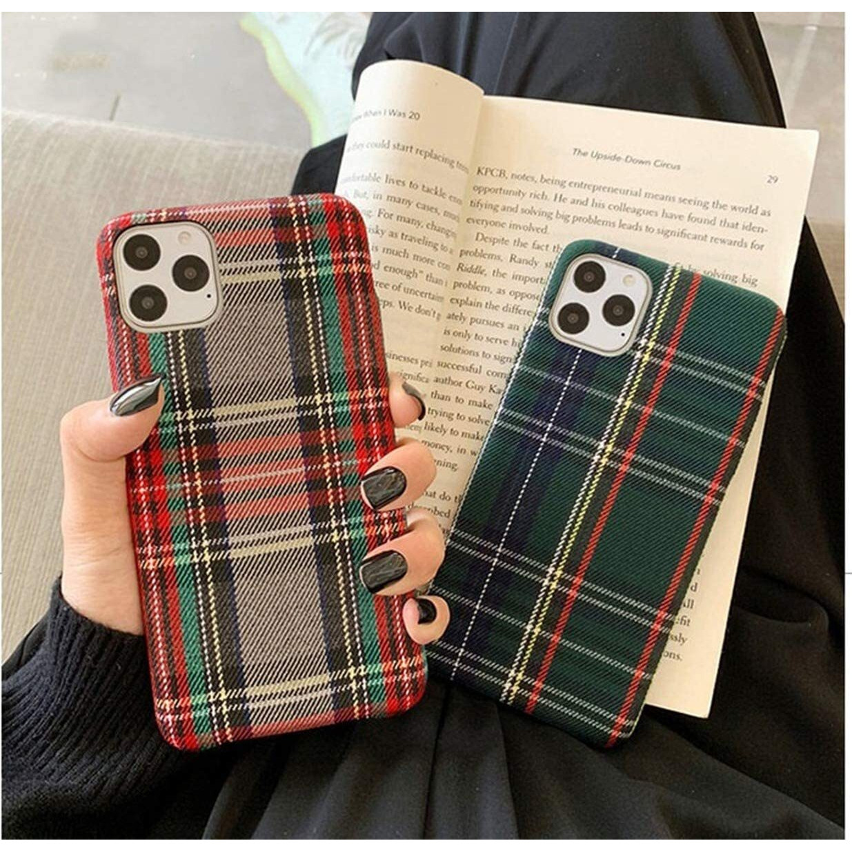 Mixneer Warm Flannel Plaid Cloth Phone Case Simple Plush Fabric Phone Case Compatible With Iphone 14 Pro Max 13 Pro Max Mini Cover (Compatible With Iphone 14 Plus, Red)