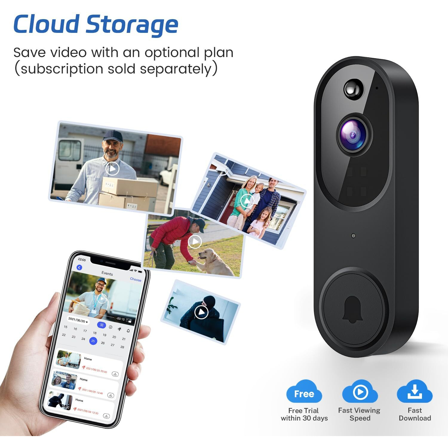 Guggre 1080P Video Doorbell Camera, Smart Human Detection, Cloud Storage, Chime Included, Live View, 2-Way Audio, Ir Night Vision, Battery Powered, Indoor/Outdoor Surveillance