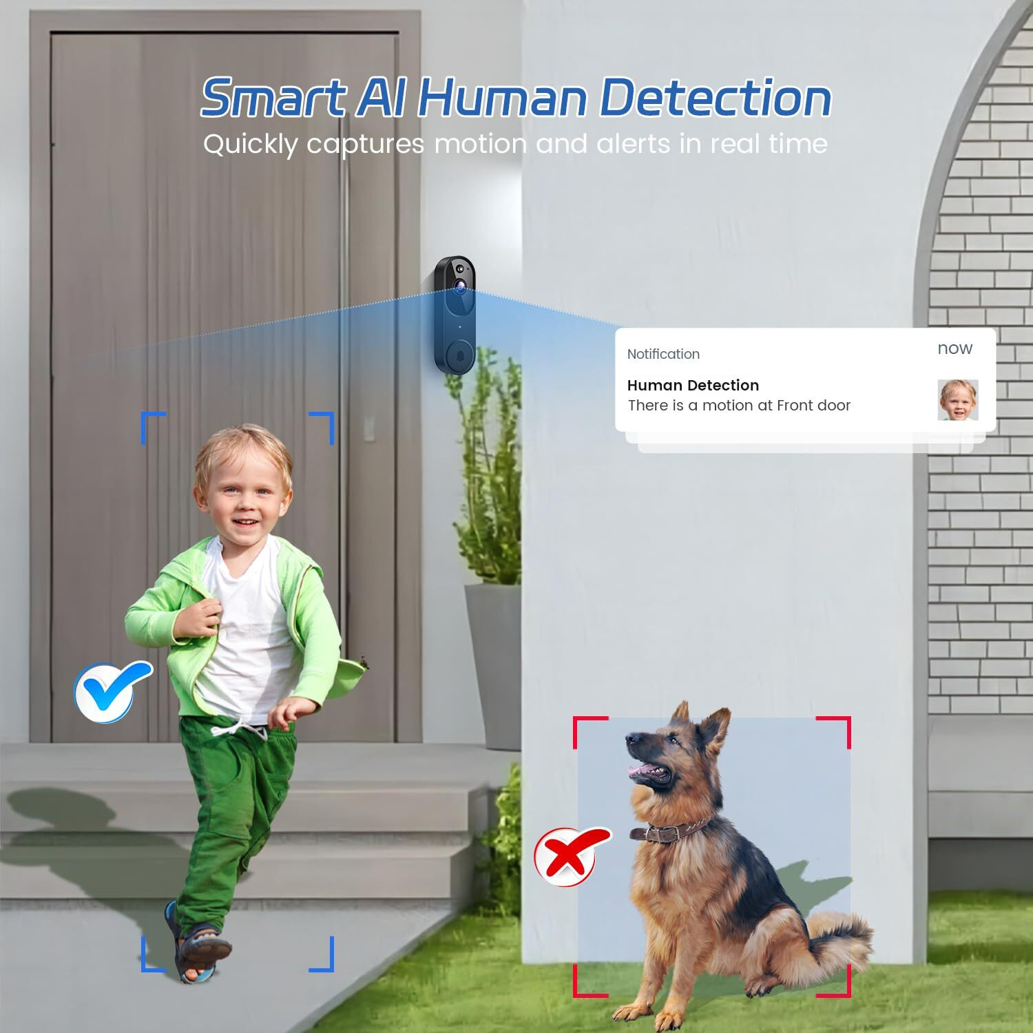 Guggre 1080P Video Doorbell Camera, Smart Human Detection, Cloud Storage, Chime Included, Live View, 2-Way Audio, Ir Night Vision, Battery Powered, Indoor/Outdoor Surveillance