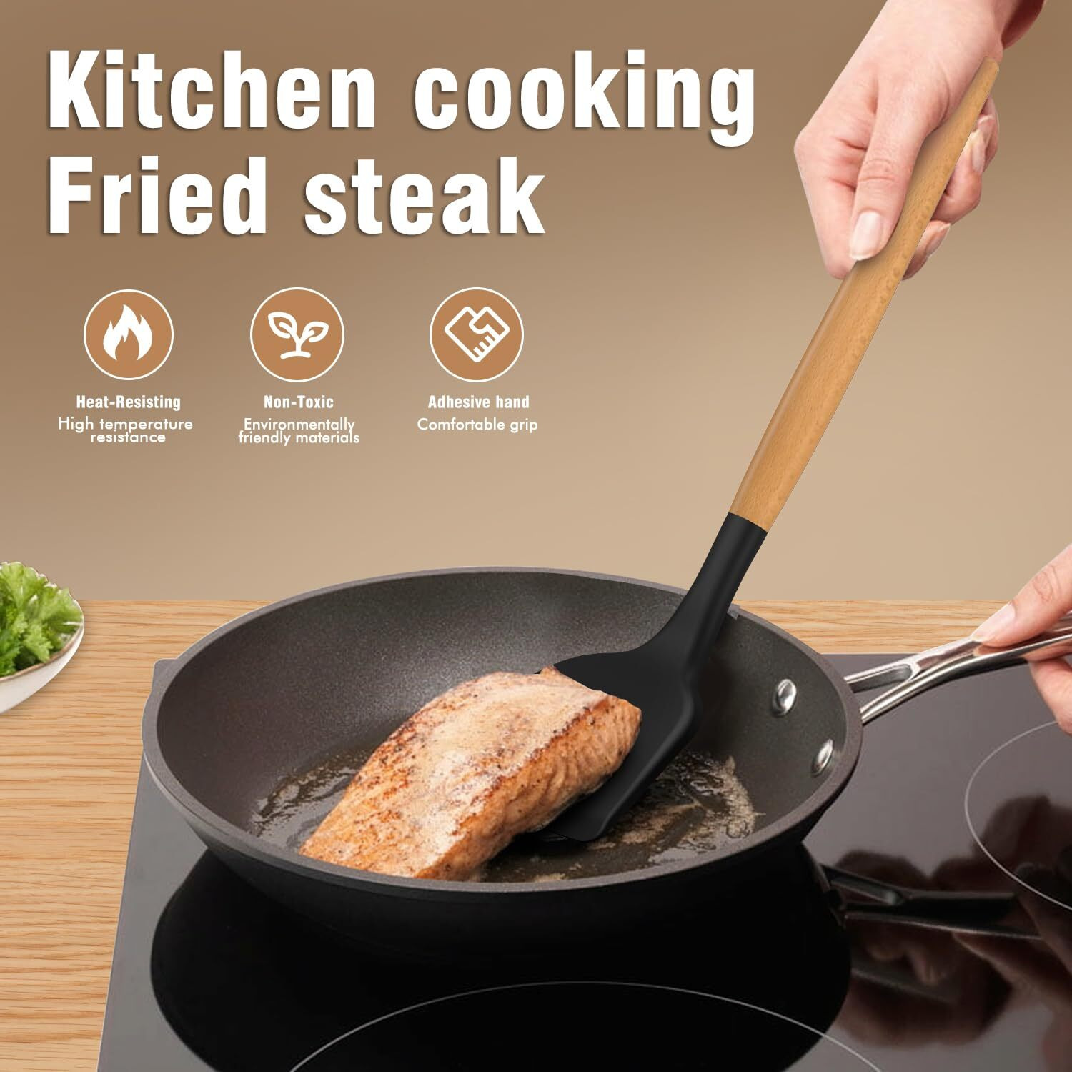 Silicone Cooking Utensils Set - Silicone Kitchen Utensils For Cooking Wooden Handles, 446F Heat Resistant Kitchen Utensil Spatula Sets W Holder, Gadgets For Non-Stick Cookware Bpa Free (Black)