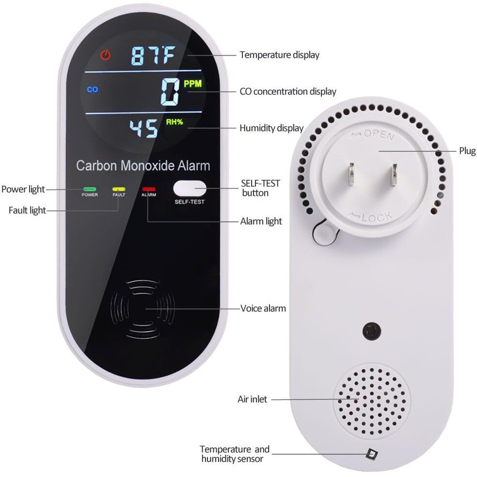 3 In 1 Carbon Monoxide Detector, Kh Alert Portable Carbon Monoxide Detectors For Travel, Plug In Carbon Monoxide Detector With Temperature Humidity Sensor Built-In, Easy To Read & Install