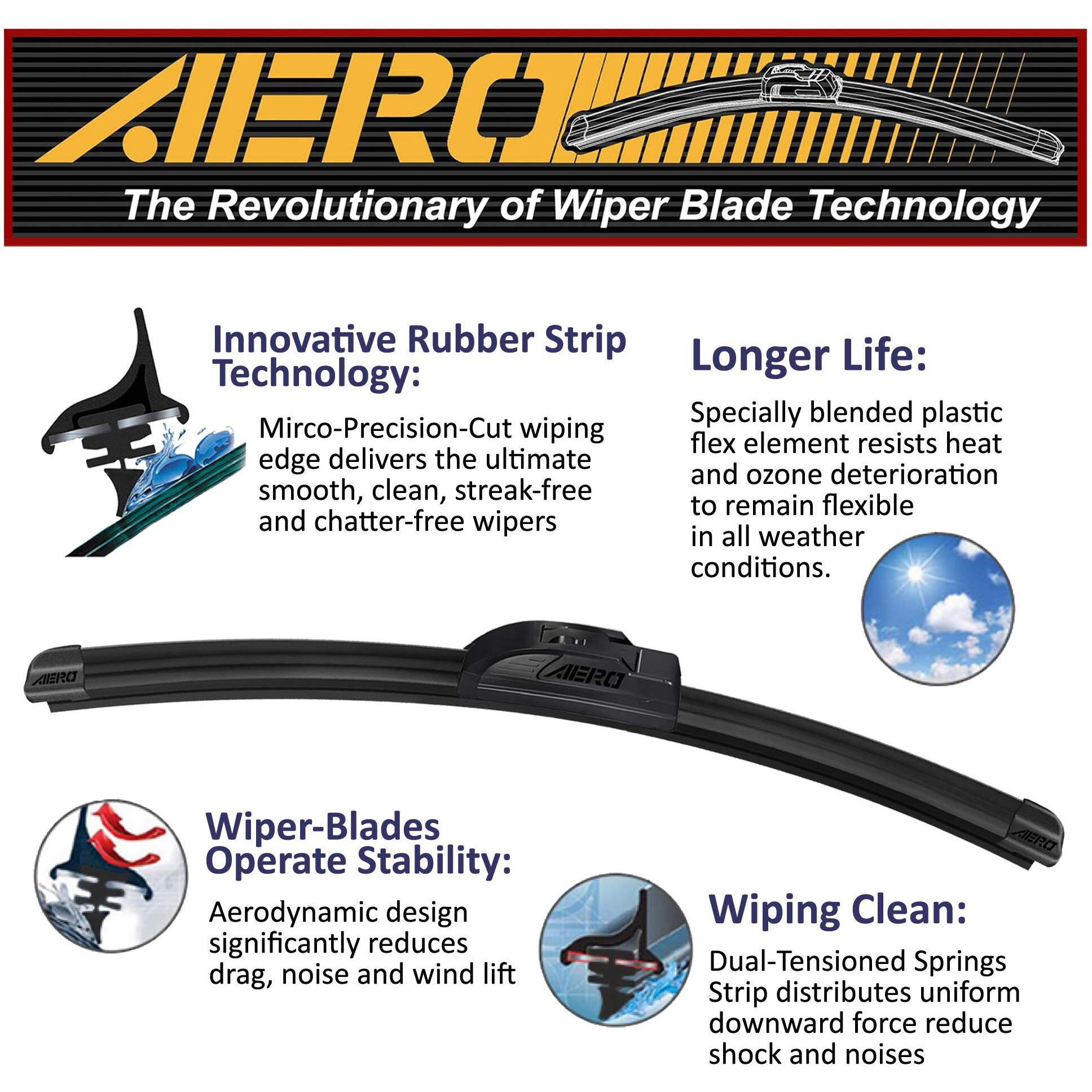 Aero Voyager 26 "" + 19 "" Windshield Wipers, Premium All-Season Automotive Replacement Wiper Blades With Extra Rubber Refills + 1-Year Warranty (Pack Of 2)