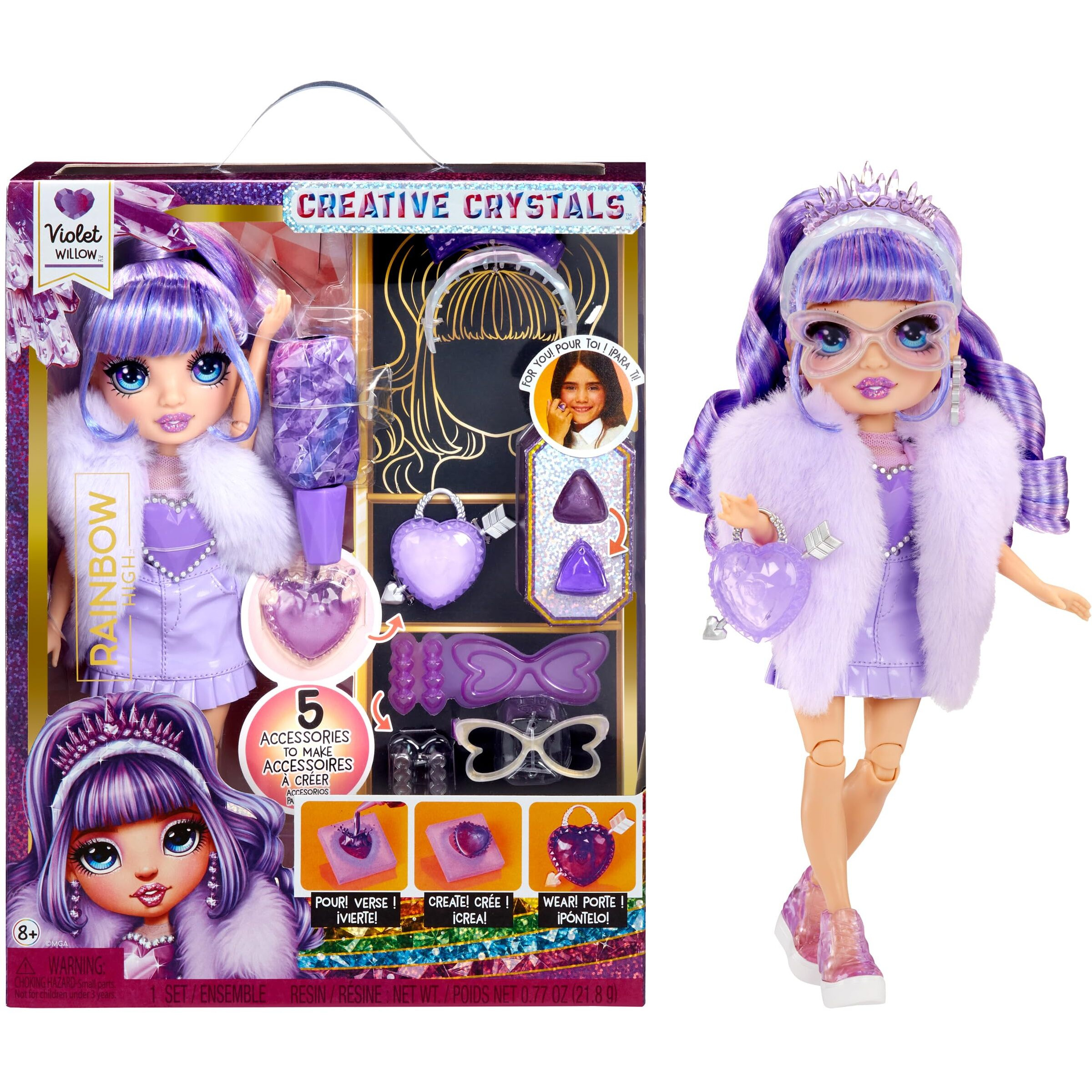 Rainbow High Creative Crystals Violet - Purple 11    Fashion Doll With Crystal Accessory Make It Kit, Ring For You, Diy, Crafts, Resin Play, Kids Gift 8+