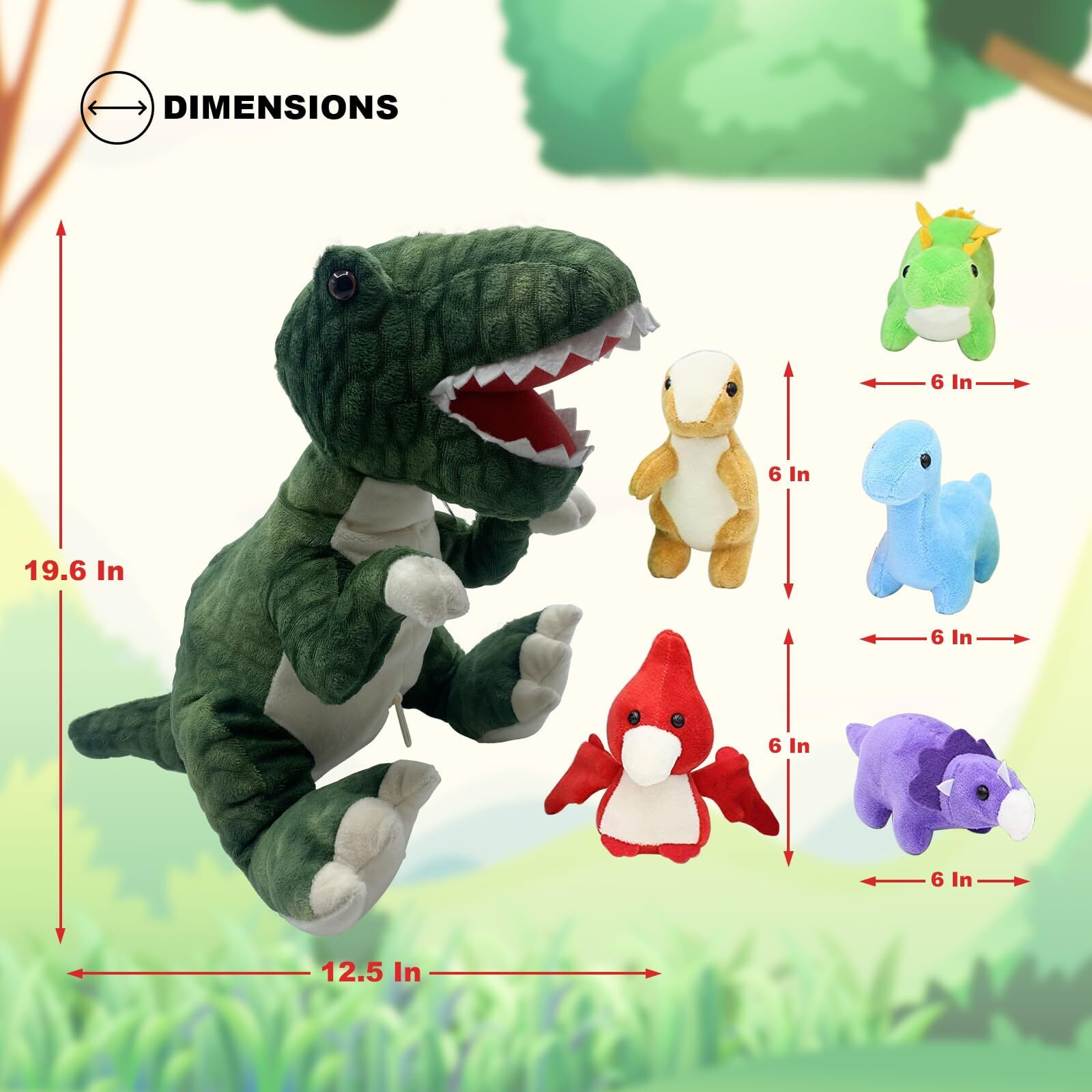 Jds Toy Store Handcrafted Plush Big Green T-Rex Stuffed Dinosaur With 6 Baby Dinosaurs Inside For Kids And Dinosaur Lovers - 19.6 Inches