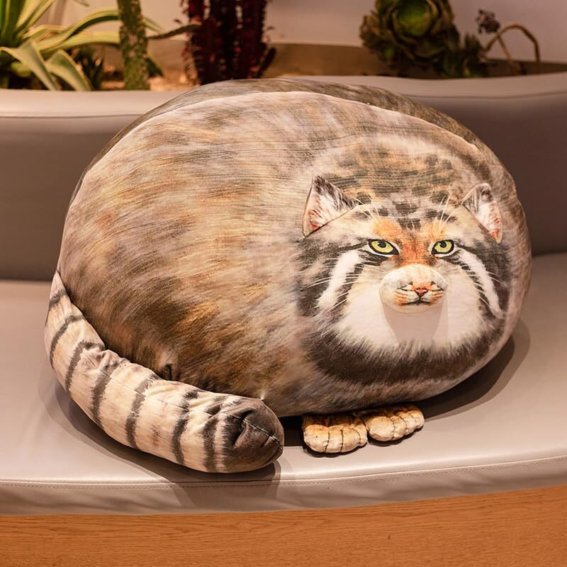 Chubby Steppe Cat Pillow,18'' Pallas Cat Plush Pillow, Cute Steppe Cat Stuffed Animals Soft Plushies, Kitten Plush Throw Pillow Doll Big Plush Toys Gift For Girls Boys Girlfriend