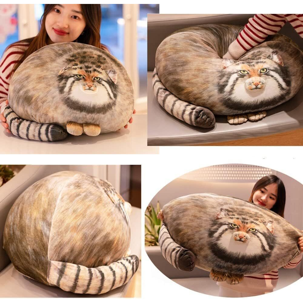 Chubby Steppe Cat Pillow,18'' Pallas Cat Plush Pillow, Cute Steppe Cat Stuffed Animals Soft Plushies, Kitten Plush Throw Pillow Doll Big Plush Toys Gift For Girls Boys Girlfriend