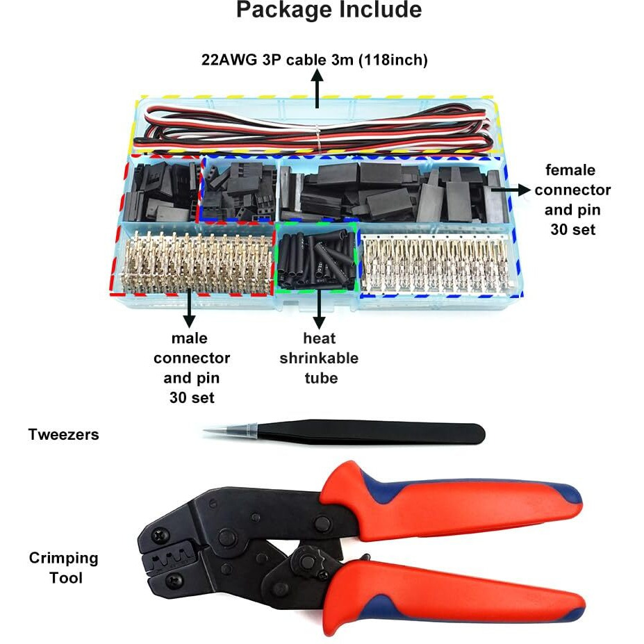 30 Sets Servo Connector Male Female Plug Crimp Pin Cable Kit Compatible With Futaba Jr Hitec Spektrum Rc Connectors (With Crimping Tool)