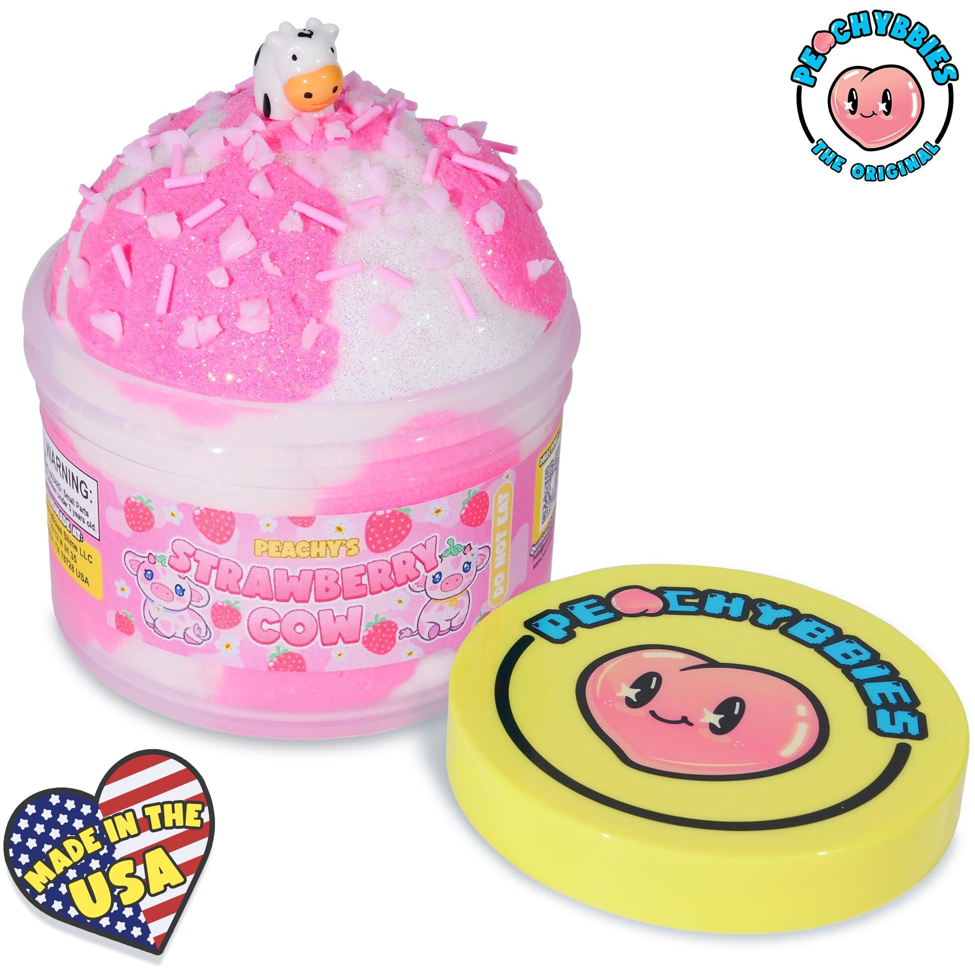 Peachybbies Slime Strawberry Cow Cloud Slime, Made In Usa Premium Slime, 100% Authentic Peachybbies, 7 Oz., Scented Slime For Kids, Asmr, Cow Slime Birthday Gifts, Fidget Toys