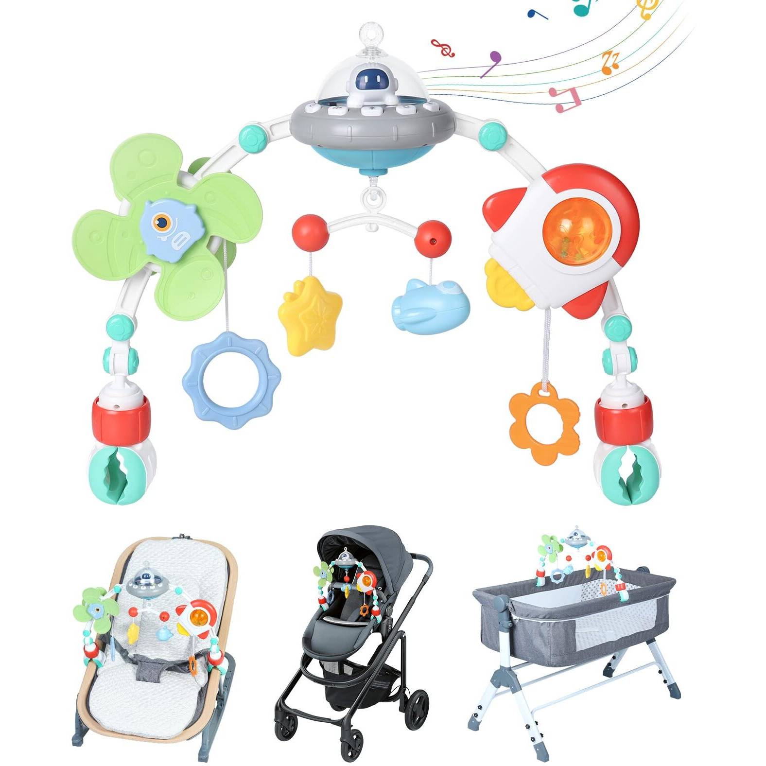 Orzbow Stroller Arch Toy For Baby, Musical Carseat Toys Hanging With Teething, Baby Mobile For Crib Bassinet Car Seat And Bouncer, Car Seat Activity Toy For Babies 0-12 Months