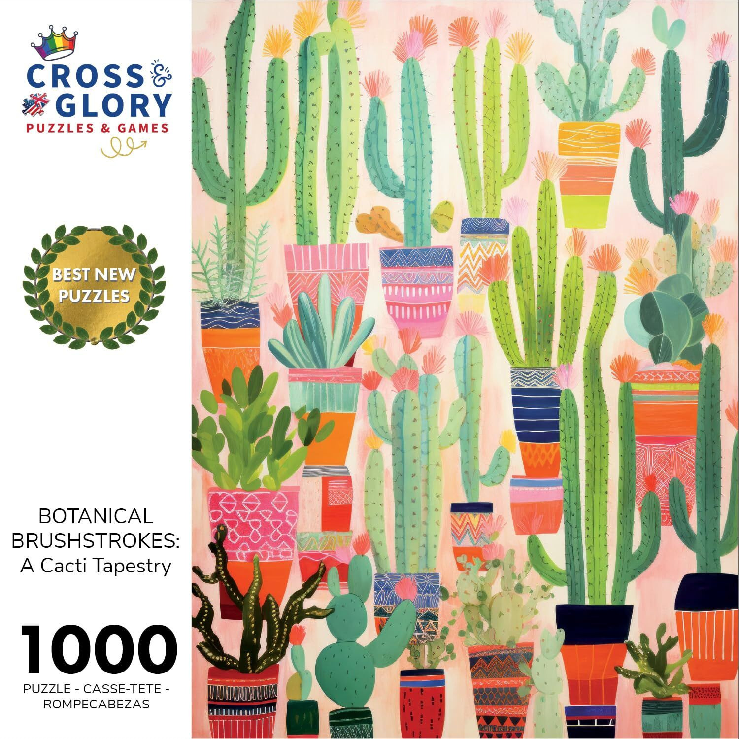Cross & Glory - Botanical Brushstrokes A Cacti Tapestry - 1000 Piece Jigsaw Puzzle | Plant Jigsaw Puzzle | Artistic Challenge With Vibrant Satin Finish